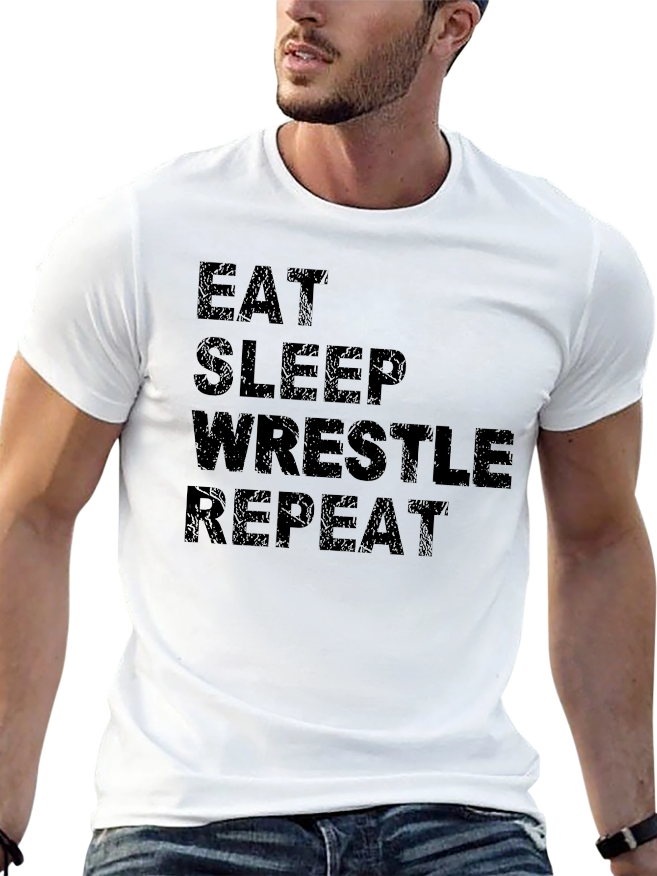 Eat Sleep Wrestle Repeat Black T-Shirt