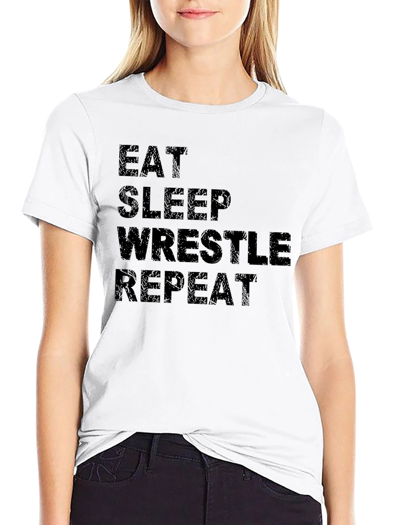 Eat Sleep Wrestle Repeat Black T-Shirt