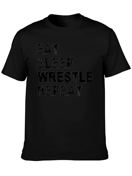 Eat Sleep Wrestle Repeat Black T-Shirt