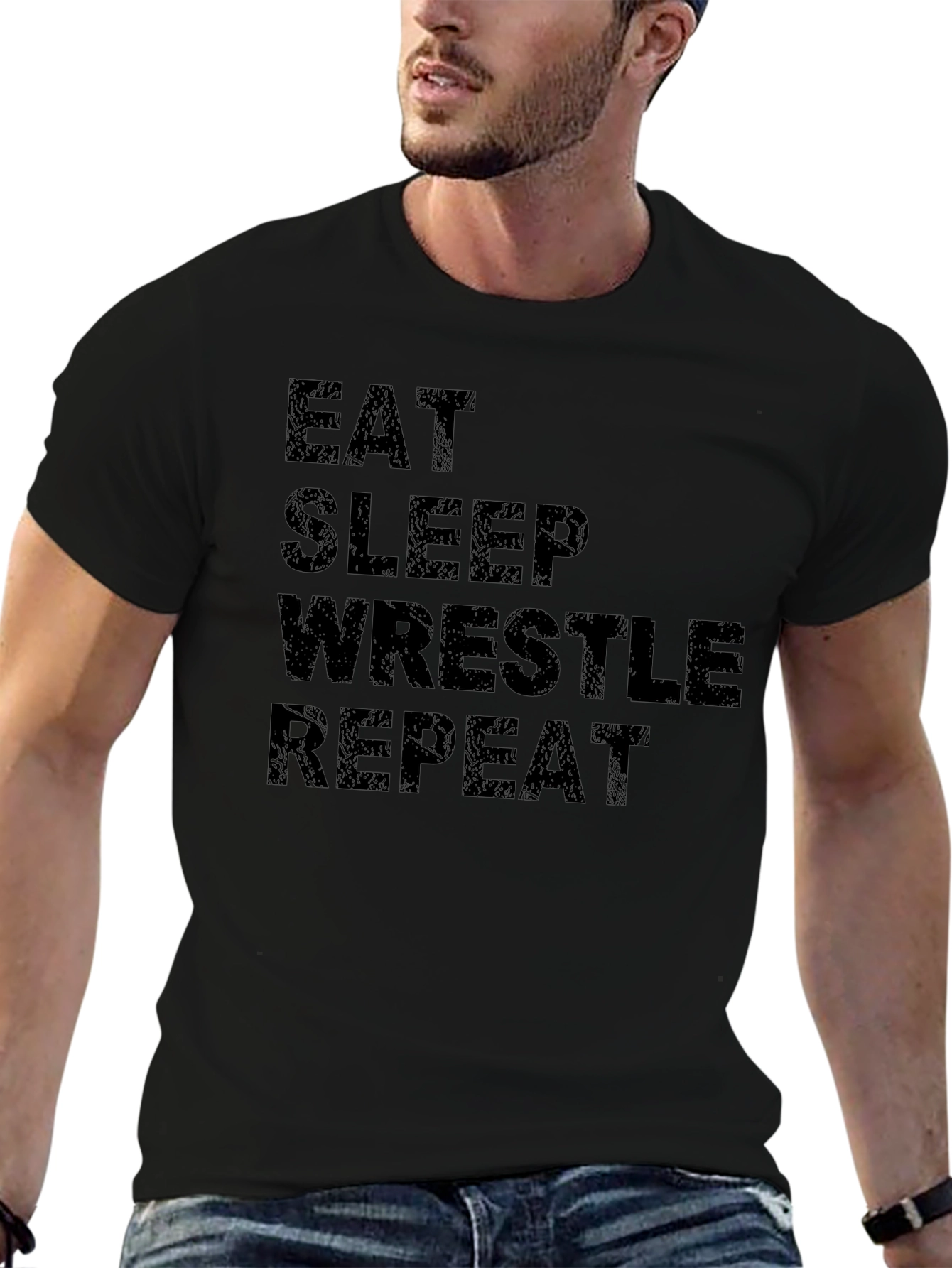 Eat Sleep Wrestle Repeat Black T-Shirt