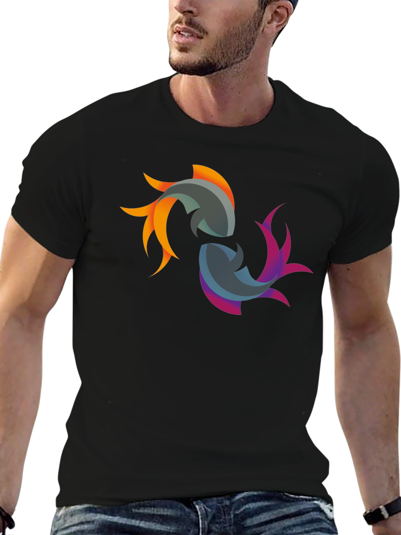 Yin Yang Koi Fish Graphic Black T-Shirt