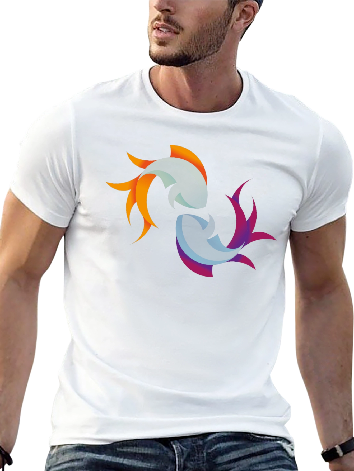 Yin Yang Koi Fish Graphic Black T-Shirt