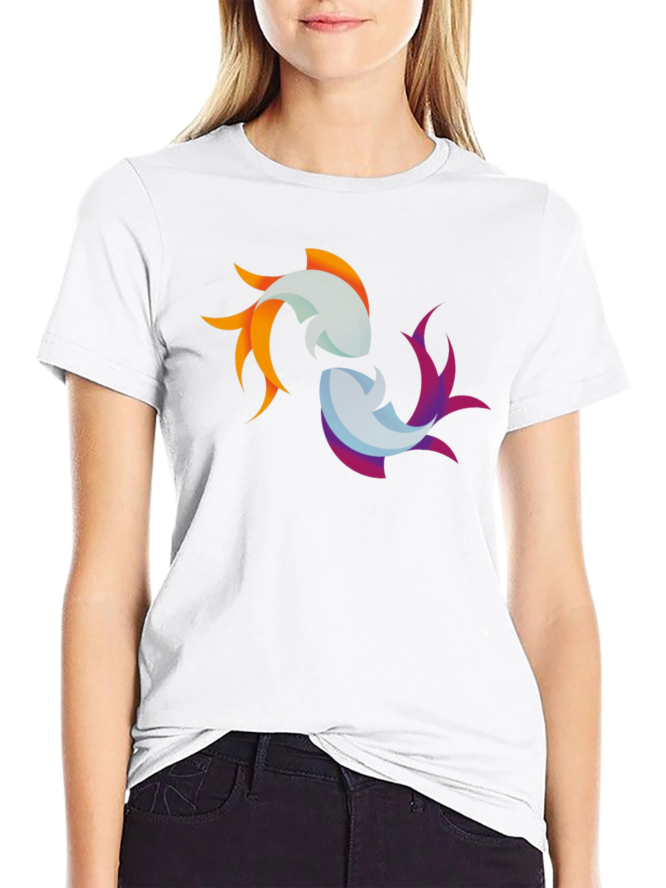 Yin Yang Koi Fish Graphic Black T-Shirt