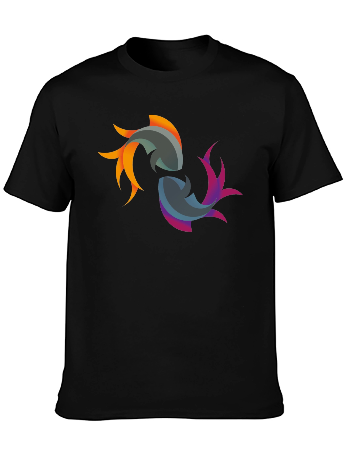 Yin Yang Koi Fish Graphic Black T-Shirt