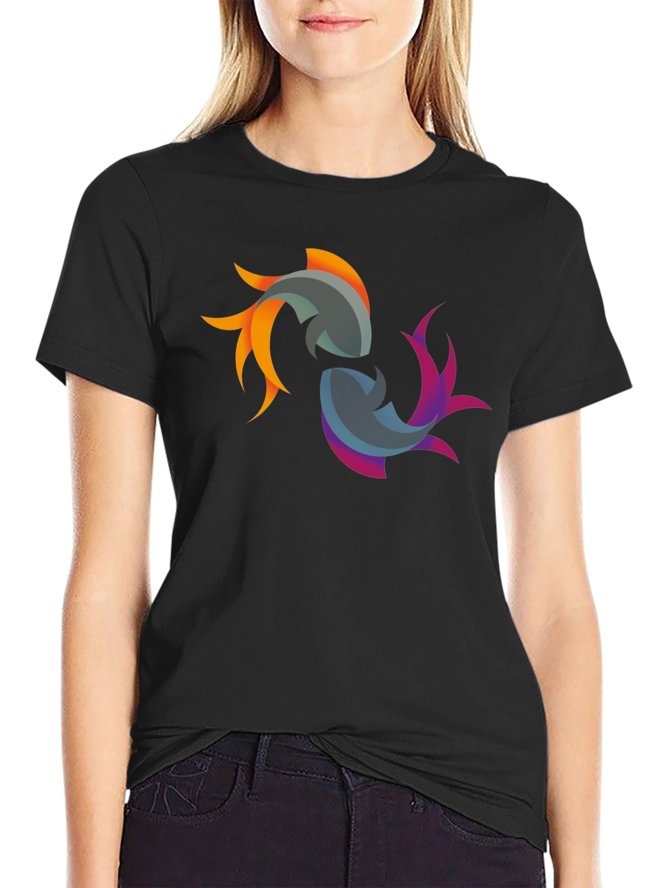 Yin Yang Koi Fish Graphic Black T-Shirt