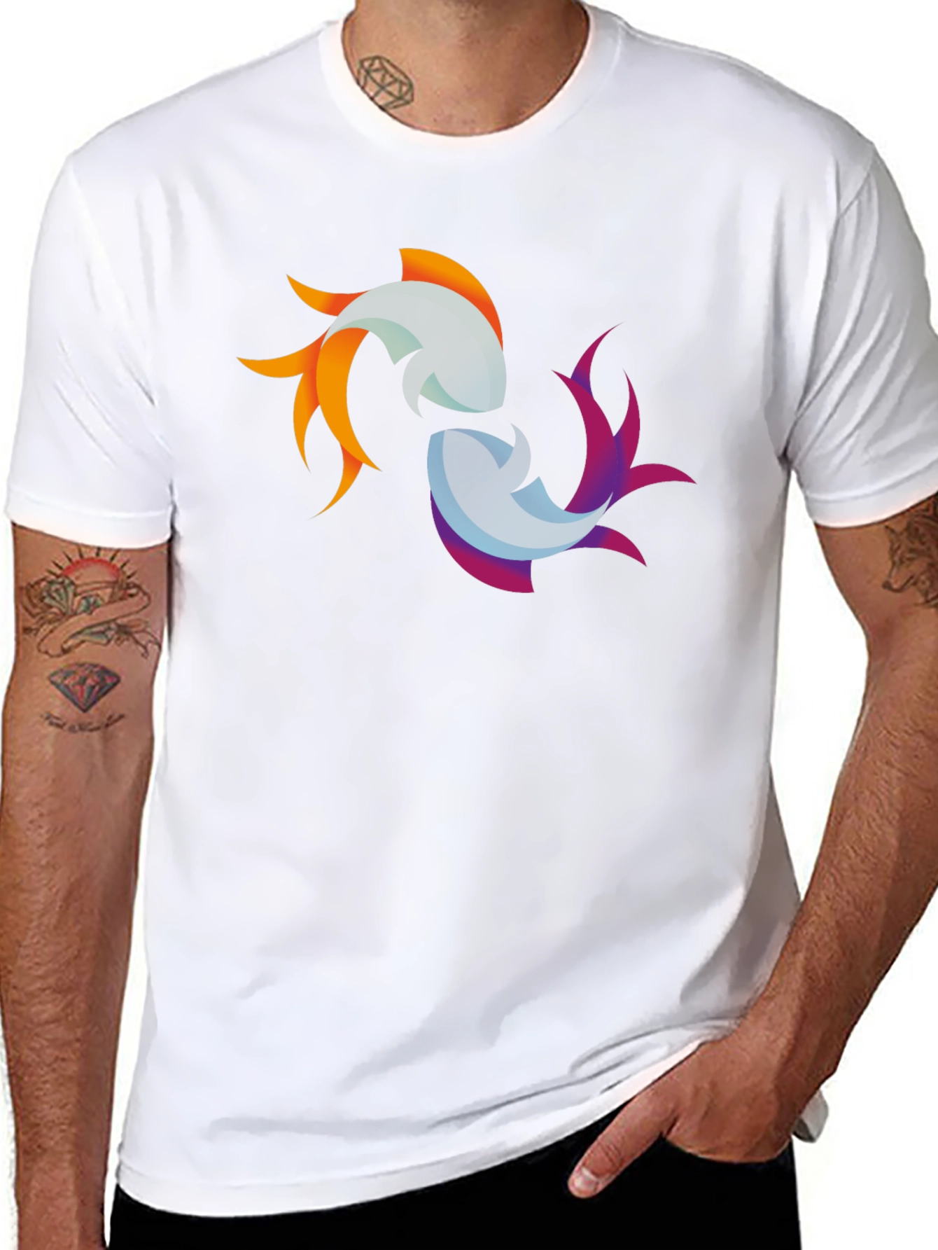 Yin Yang Koi Fish Graphic Black T-Shirt