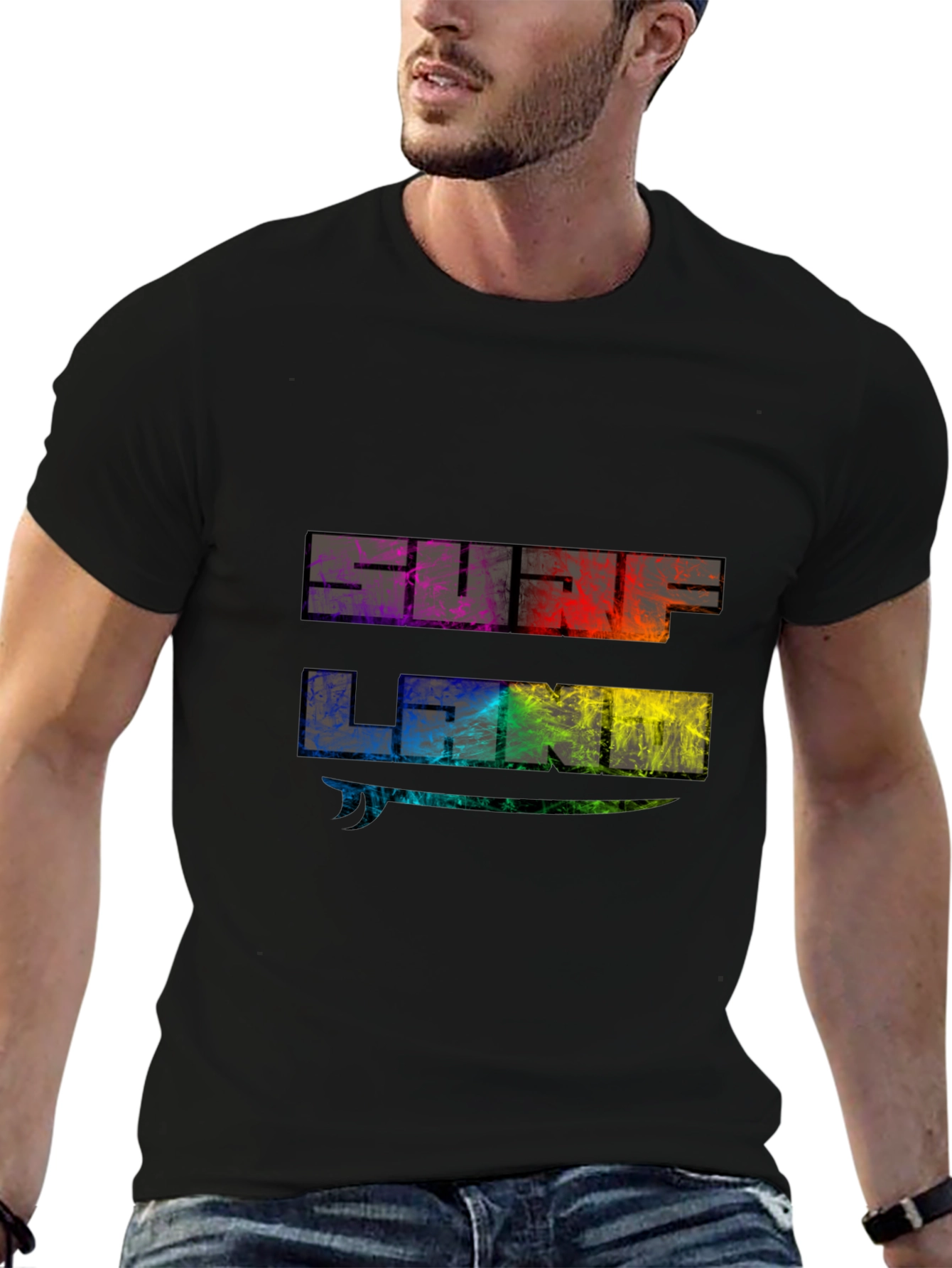 Surf Land Graphic Tee - Black Cotton Blend Shirt