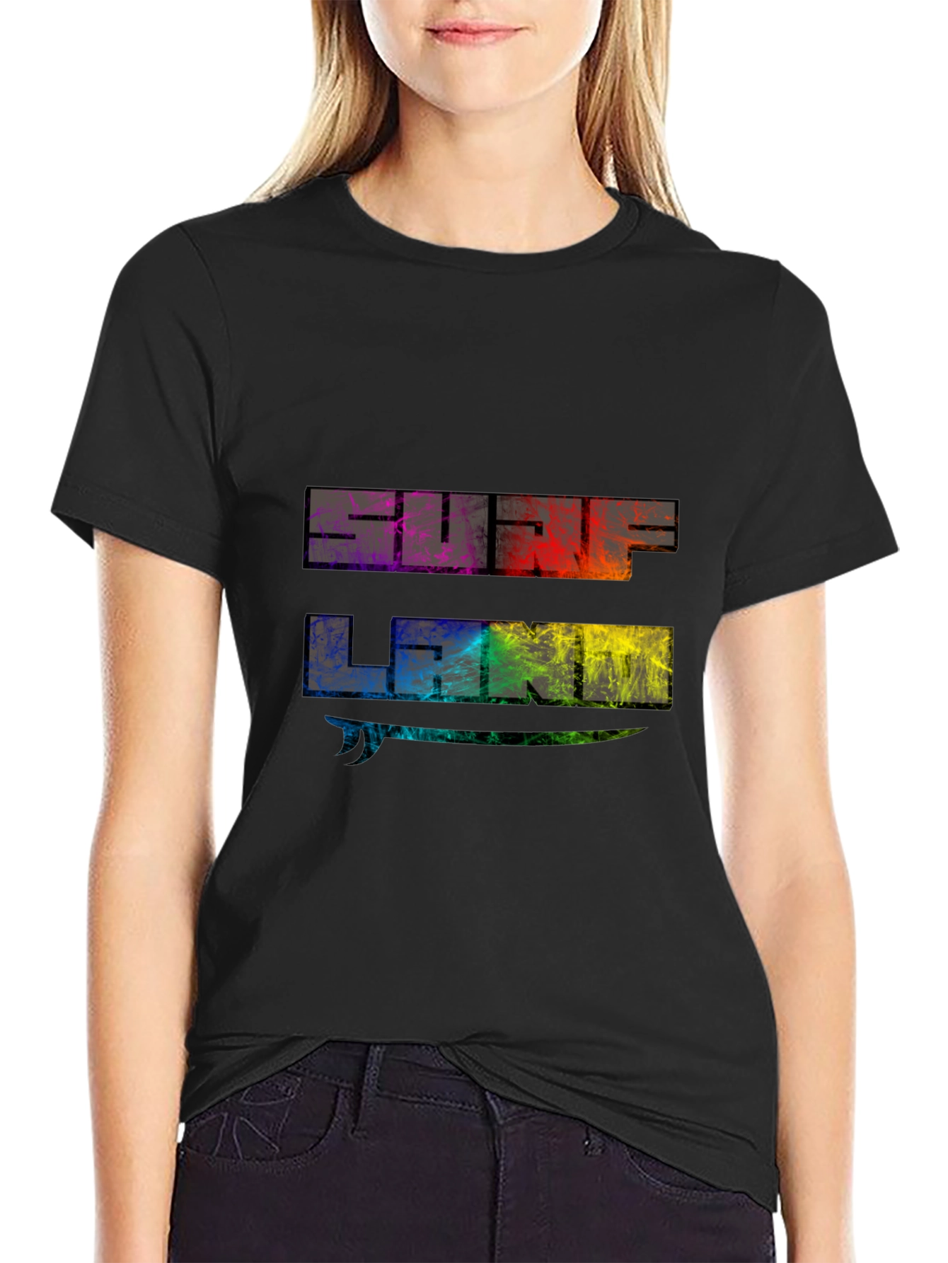 Surf Land Graphic Tee - Black Cotton Blend Shirt