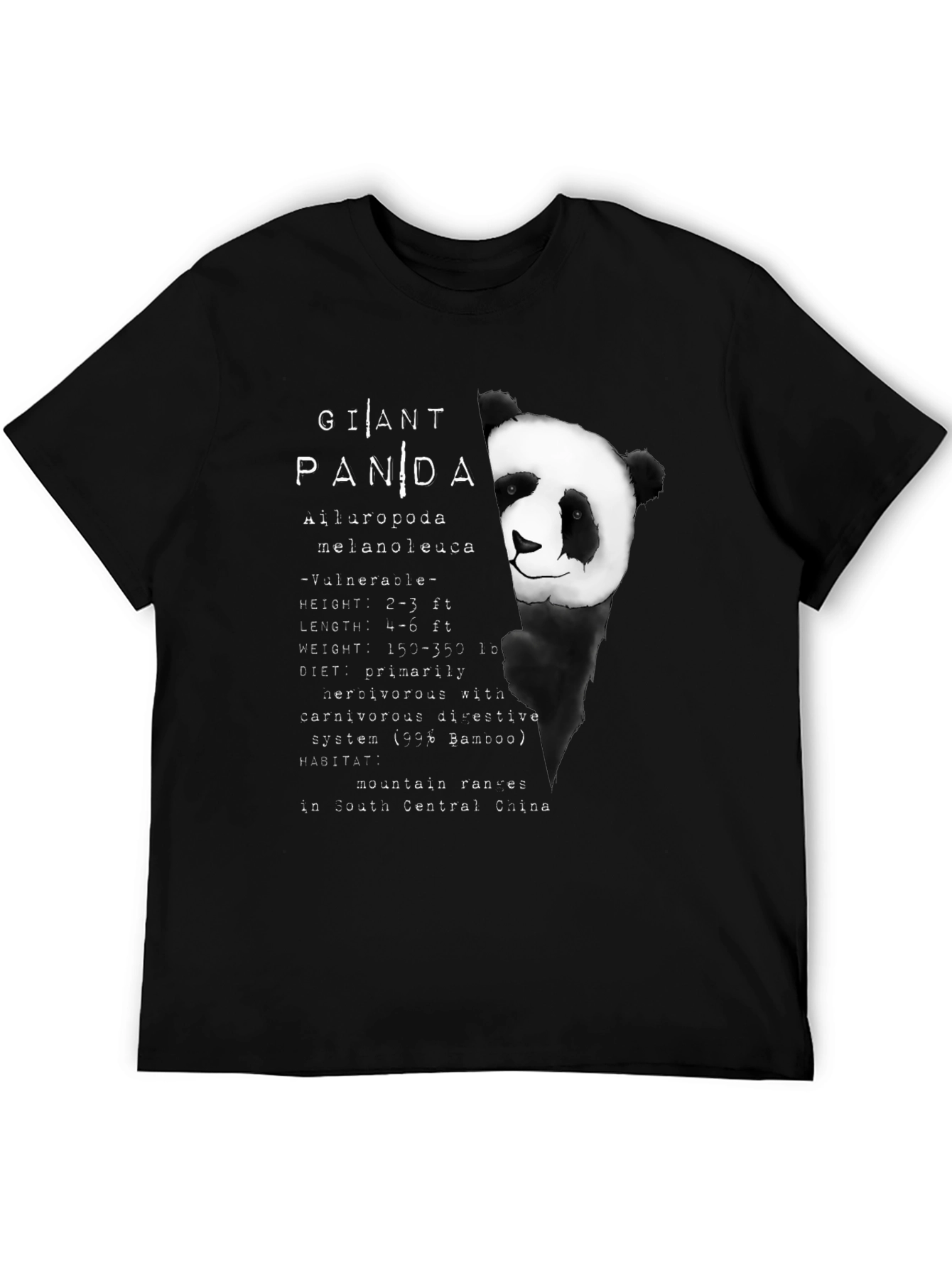 Giant Panda Graphic Print Black T-Shirt
