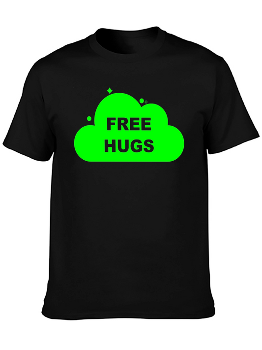 Free Hugs Graphic Tee - Black Cotton T-Shirt