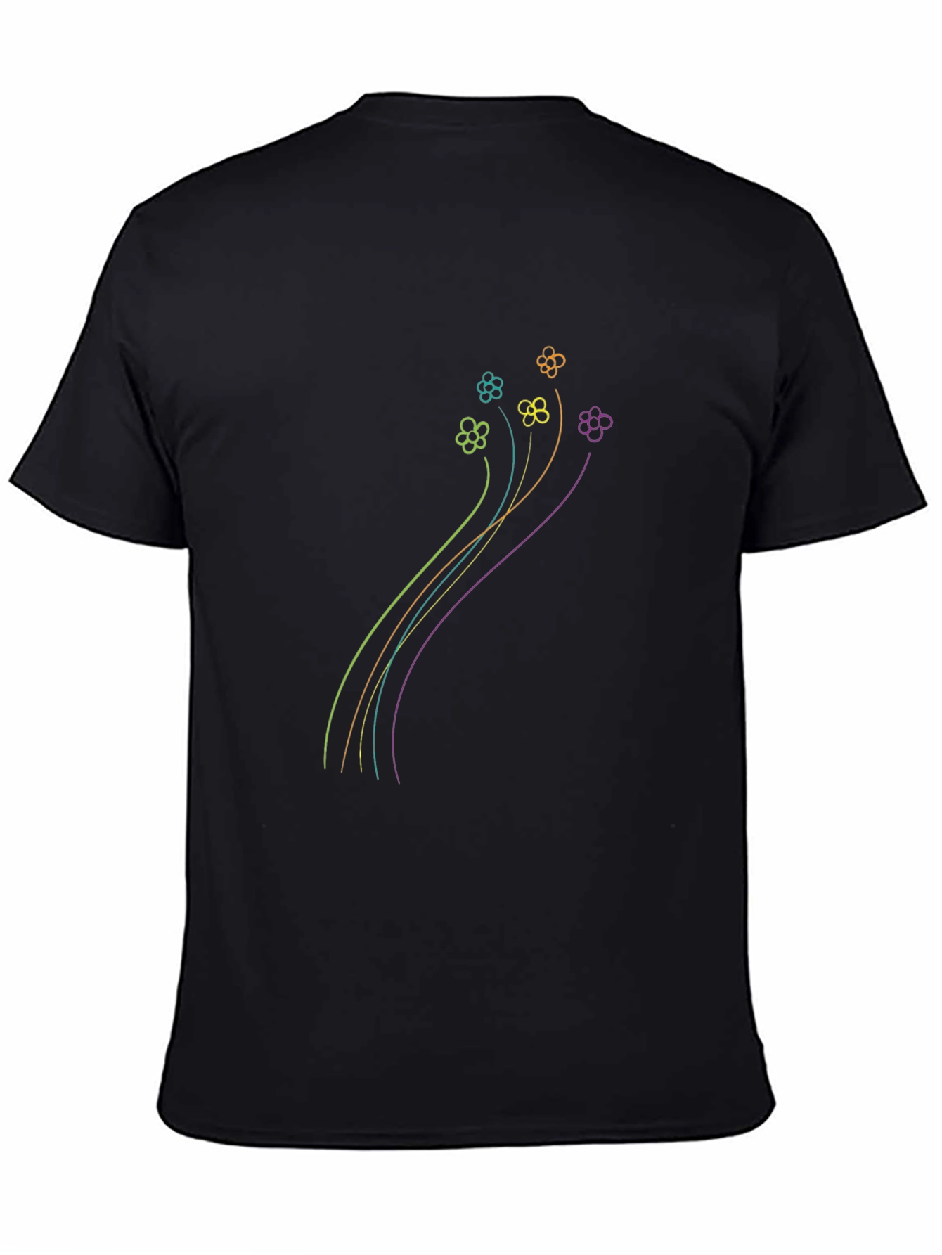 Floral Line Art Graphic Black T-Shirt