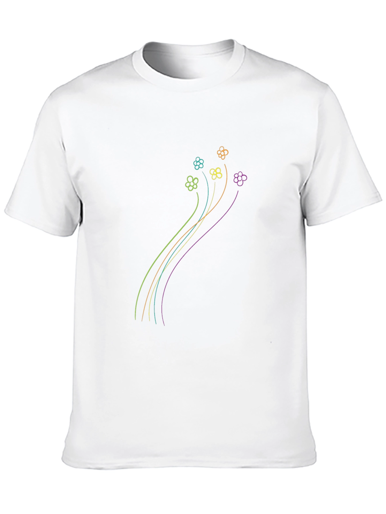 Floral Line Art Graphic Black T-Shirt