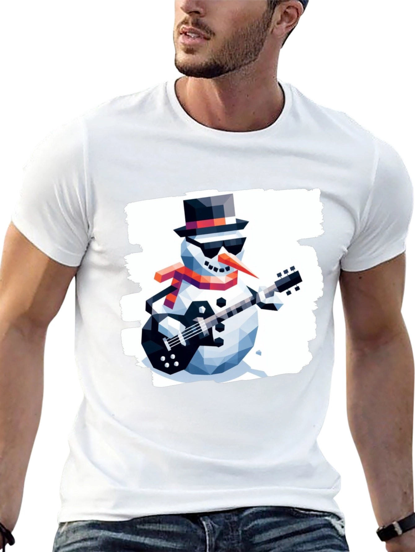 Snowman Guitarist Graphic Tee - Cool Winter Style
