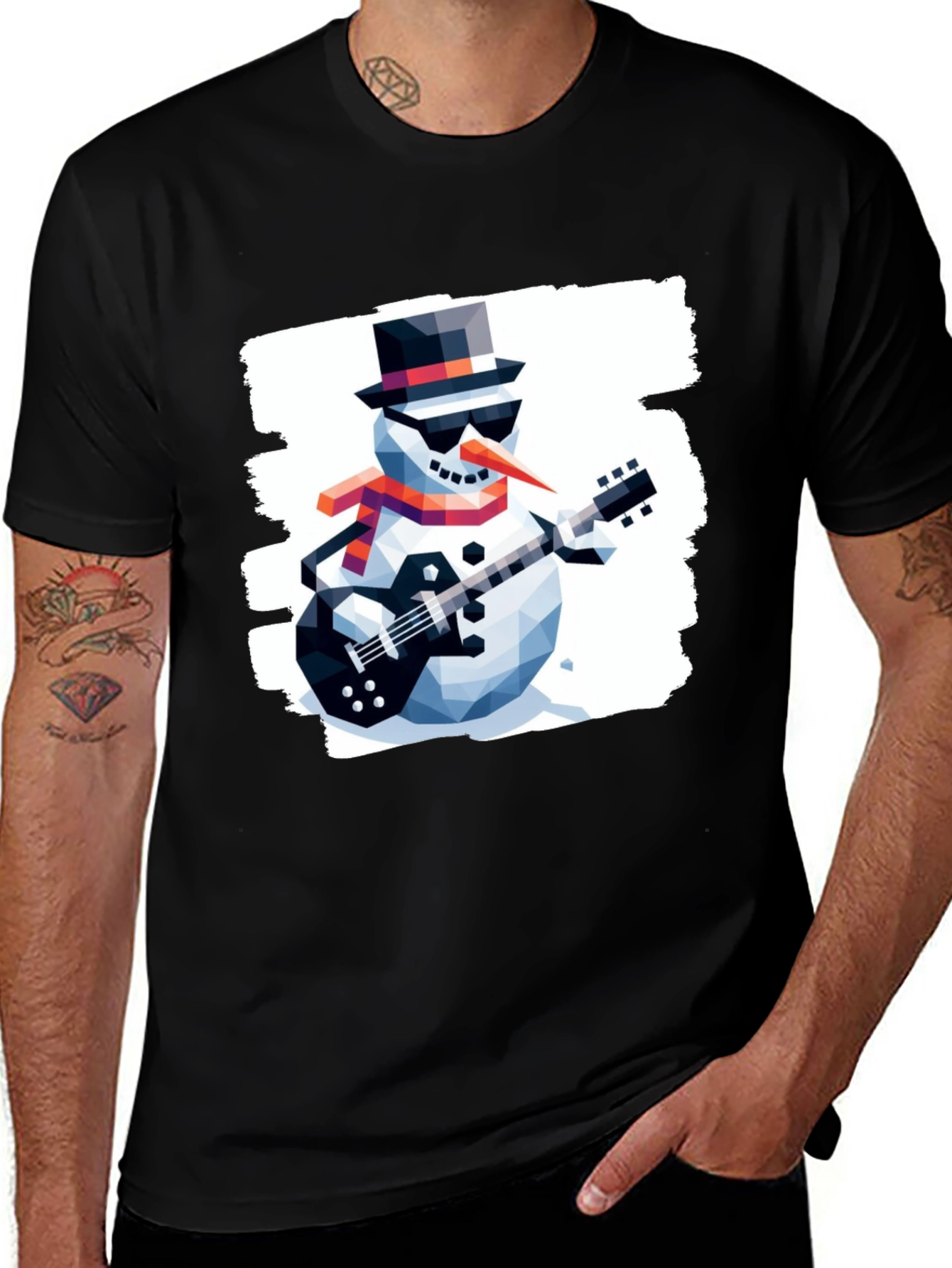 Snowman Guitarist Graphic Tee - Cool Winter Style