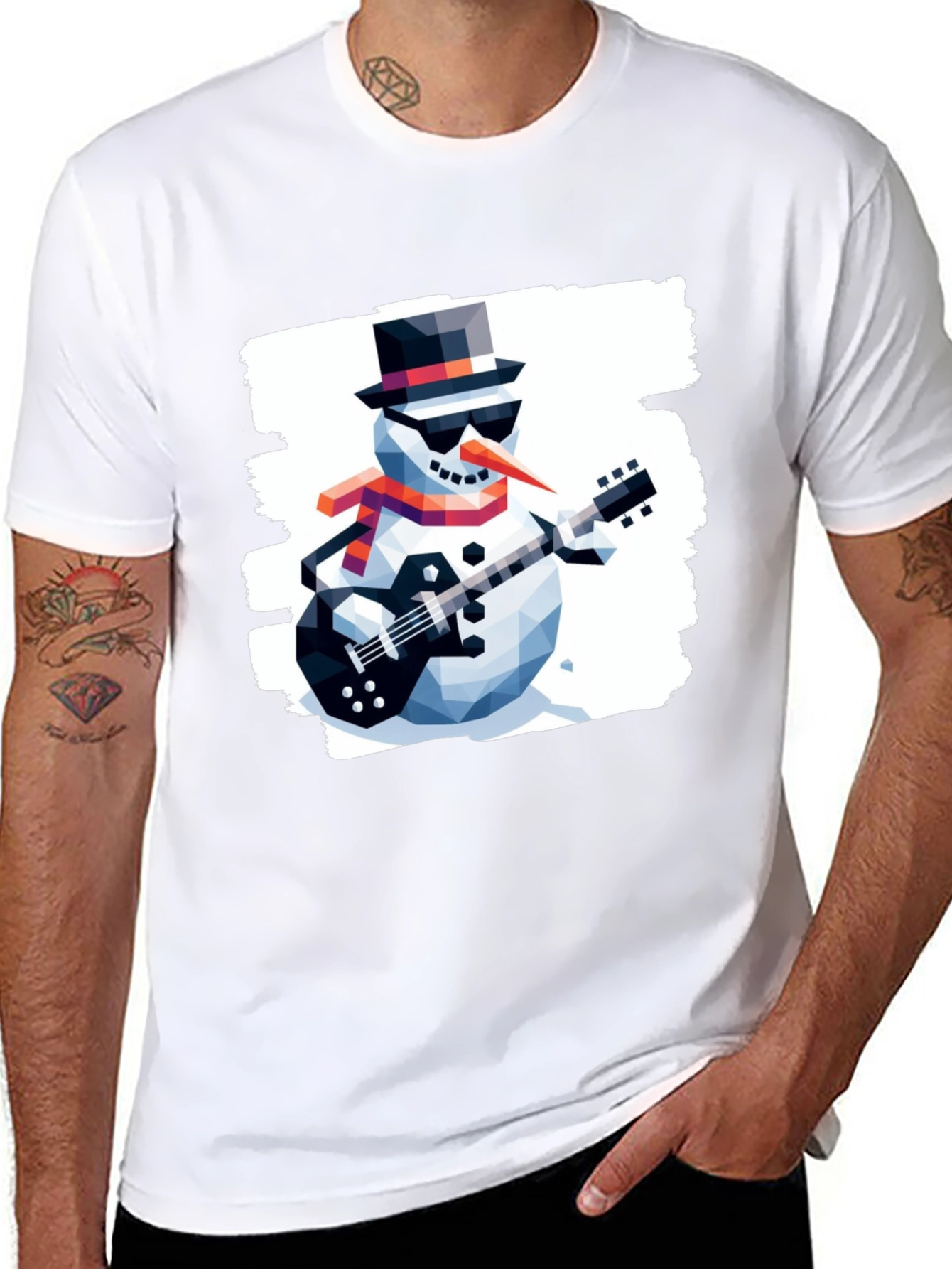 Snowman Guitarist Graphic Tee - Cool Winter Style