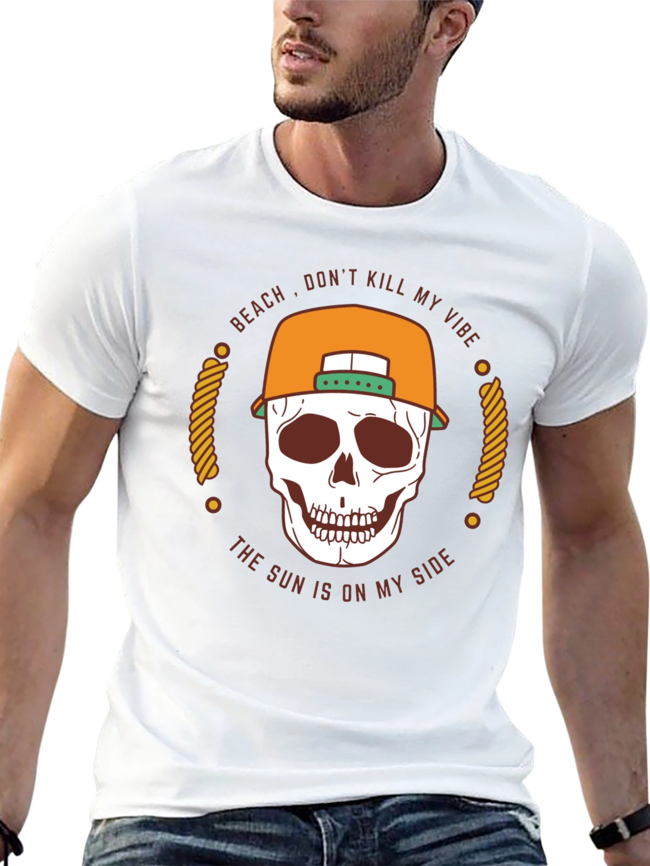 Beach Vibe Skull T-Shirt - Mens Black Graphic Tee