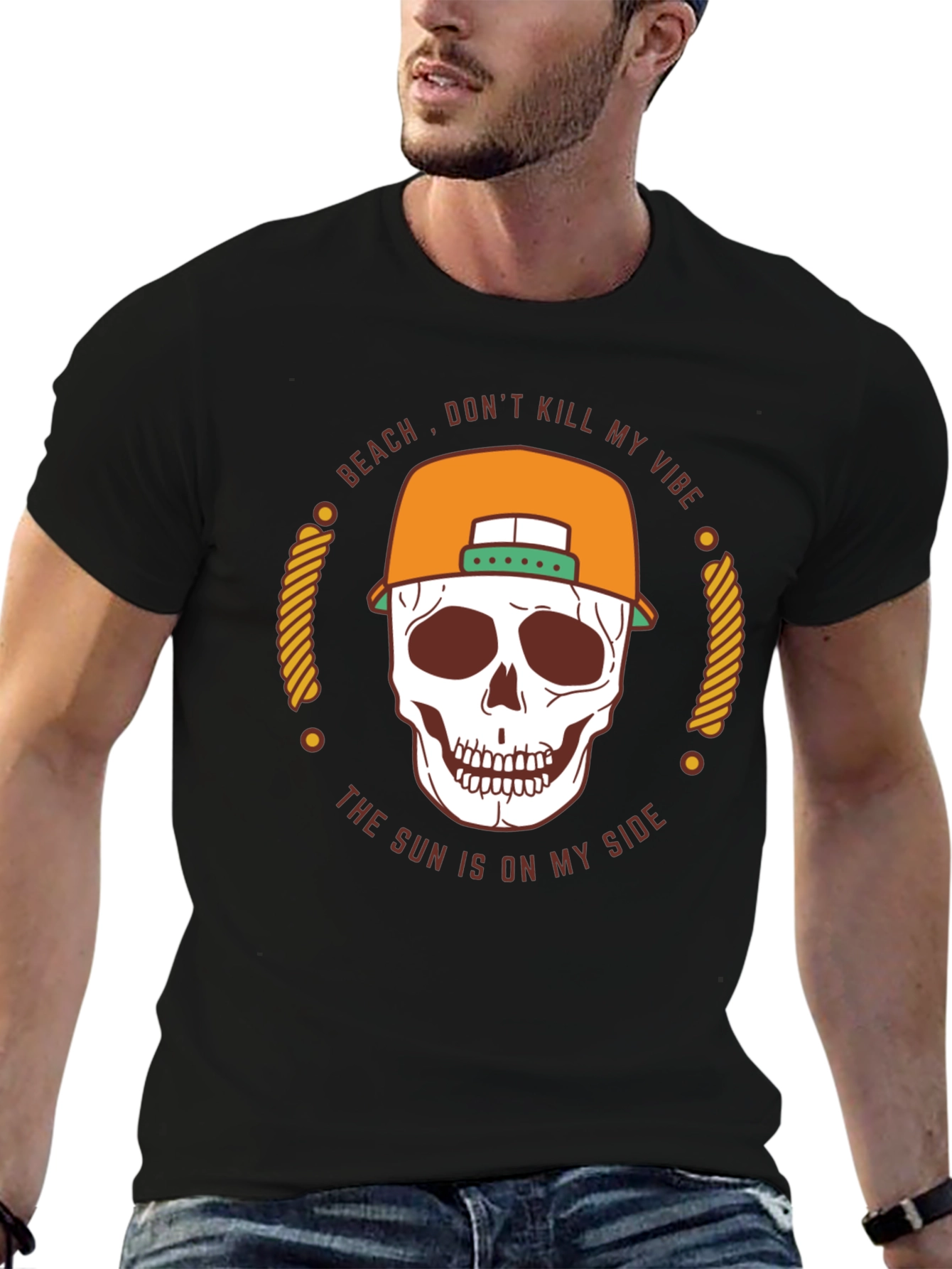 Beach Vibe Skull T-Shirt - Mens Black Graphic Tee