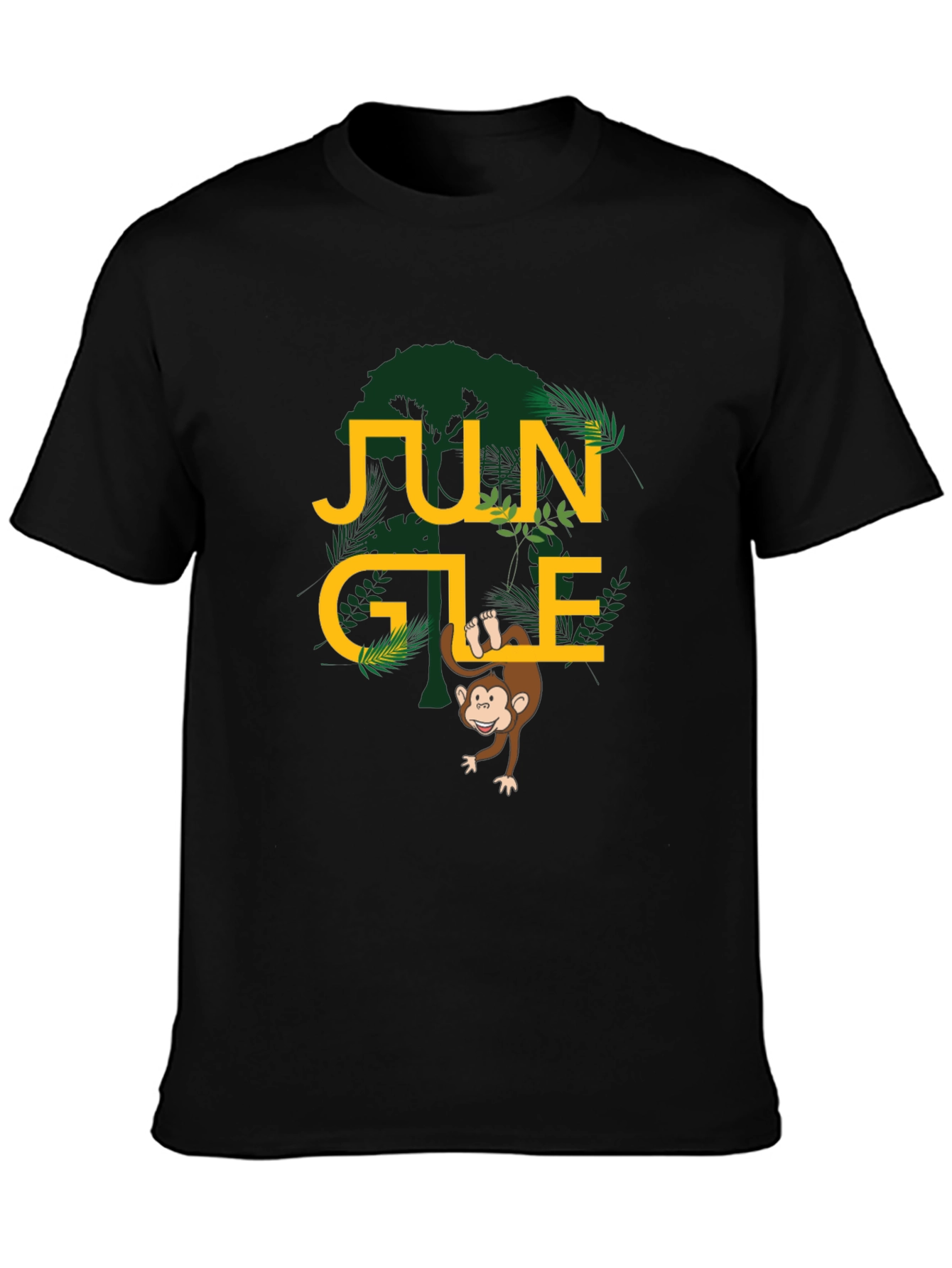Jungle Monkey Graphic Tee - Black Cotton T-Shirt
