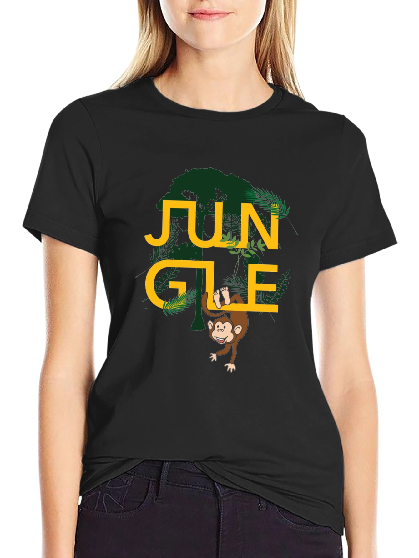 Jungle Monkey Graphic Tee - Black Cotton T-Shirt