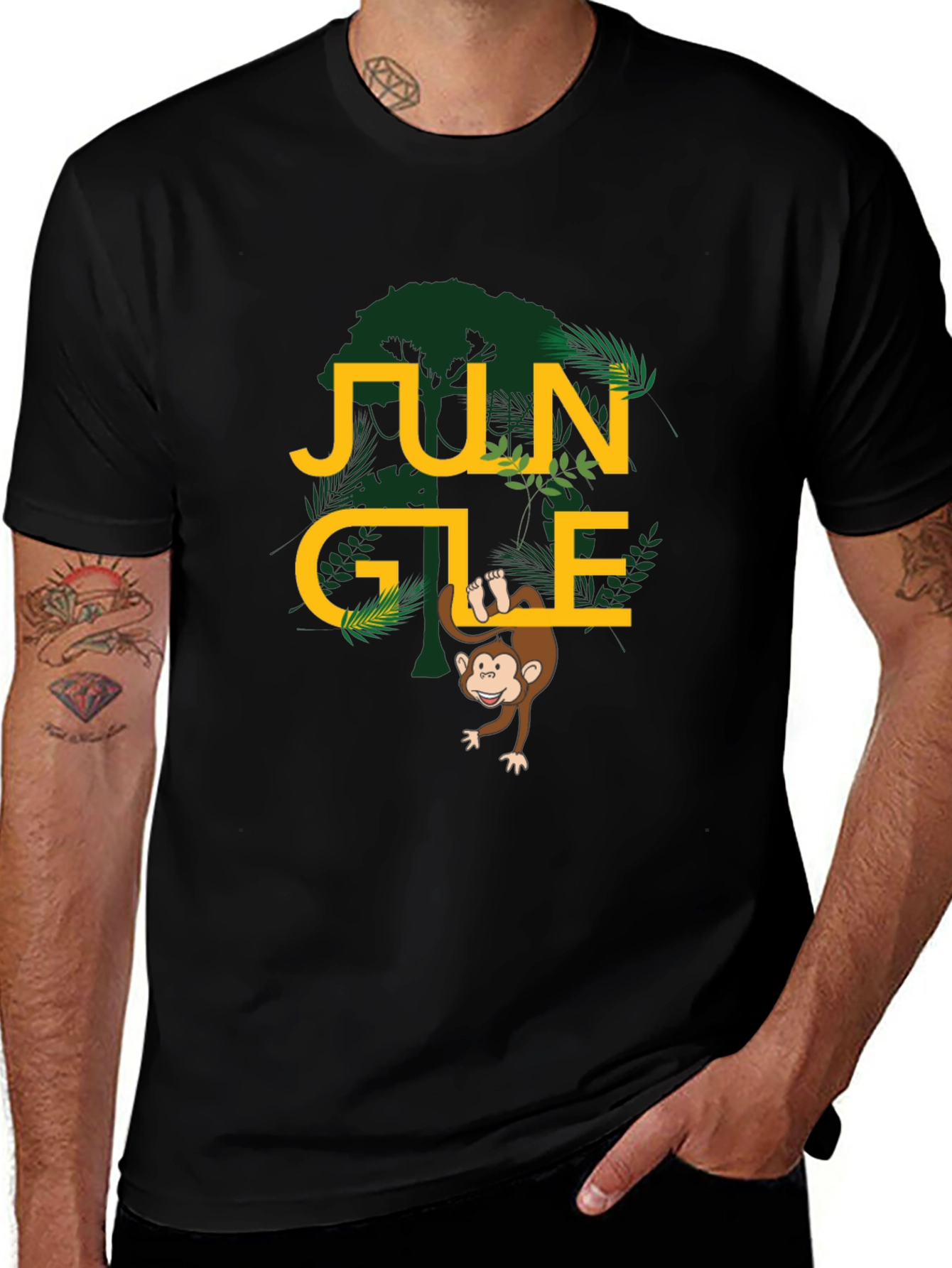 Jungle Monkey Graphic Tee - Black Cotton T-Shirt