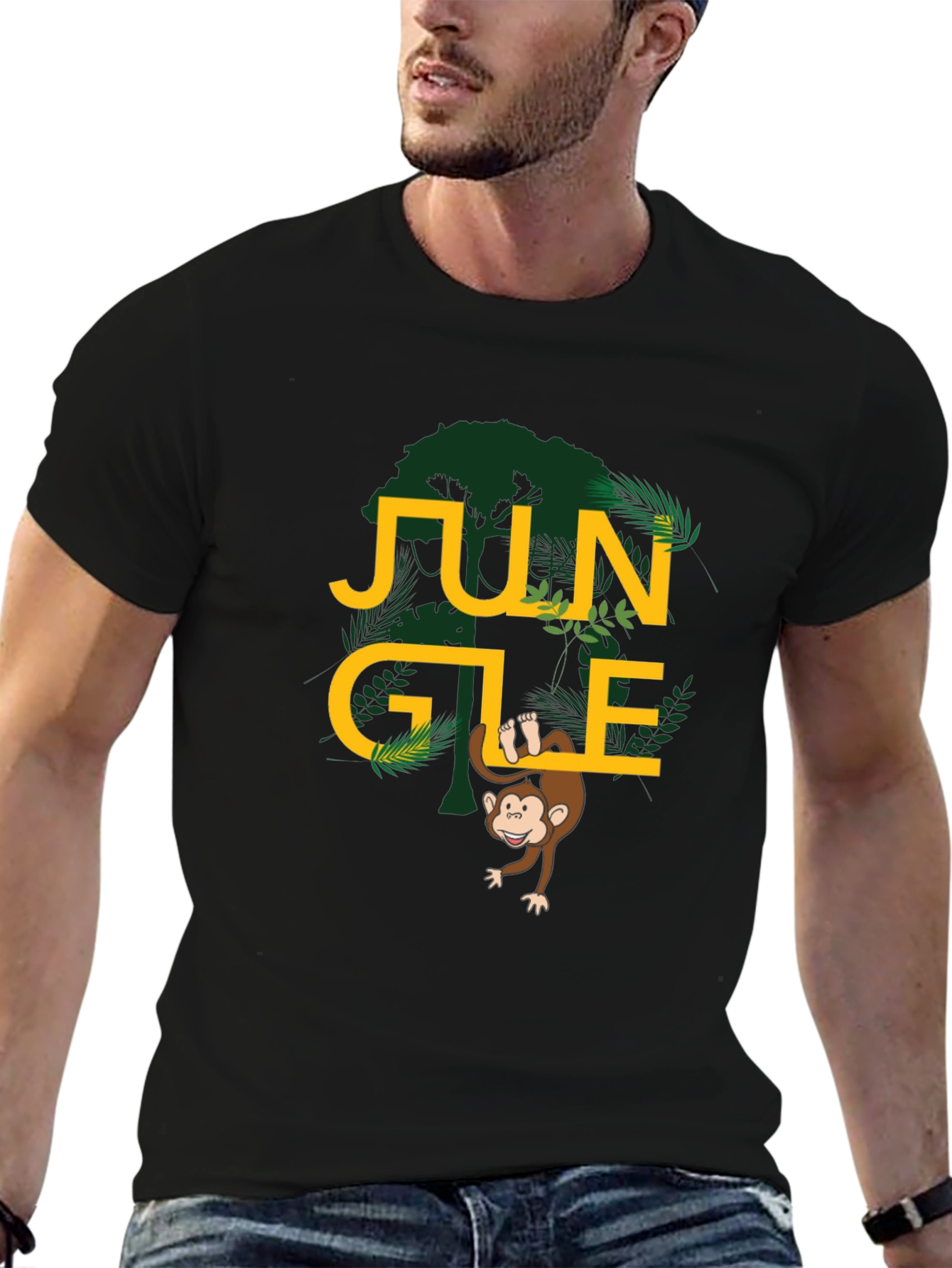Jungle Monkey Graphic Tee - Black Cotton T-Shirt