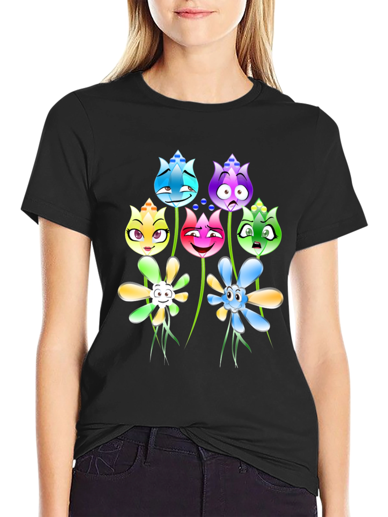 Cartoon Flower Graphic T-Shirt