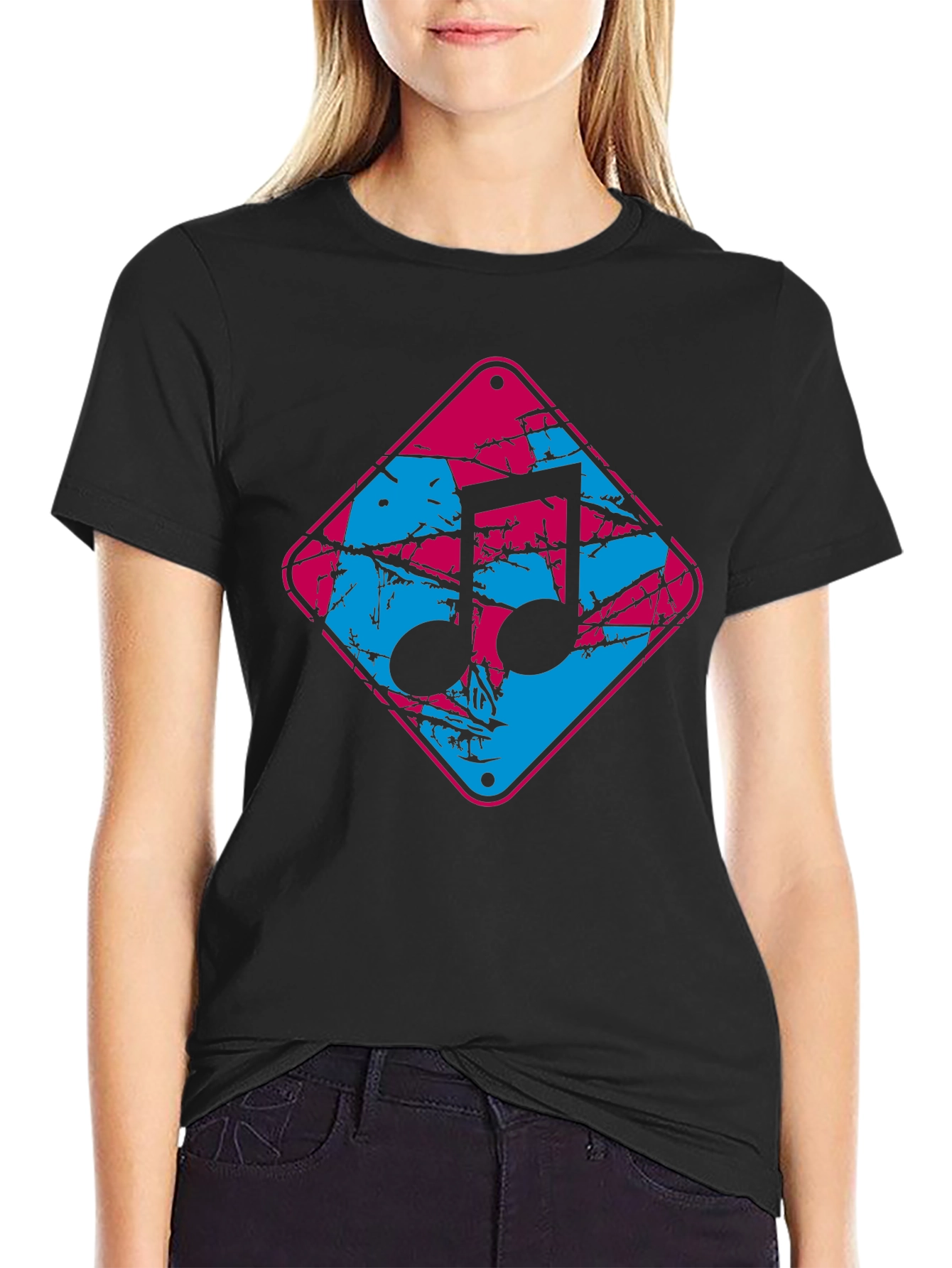 Retro Music Note Graphic Black T-Shirt