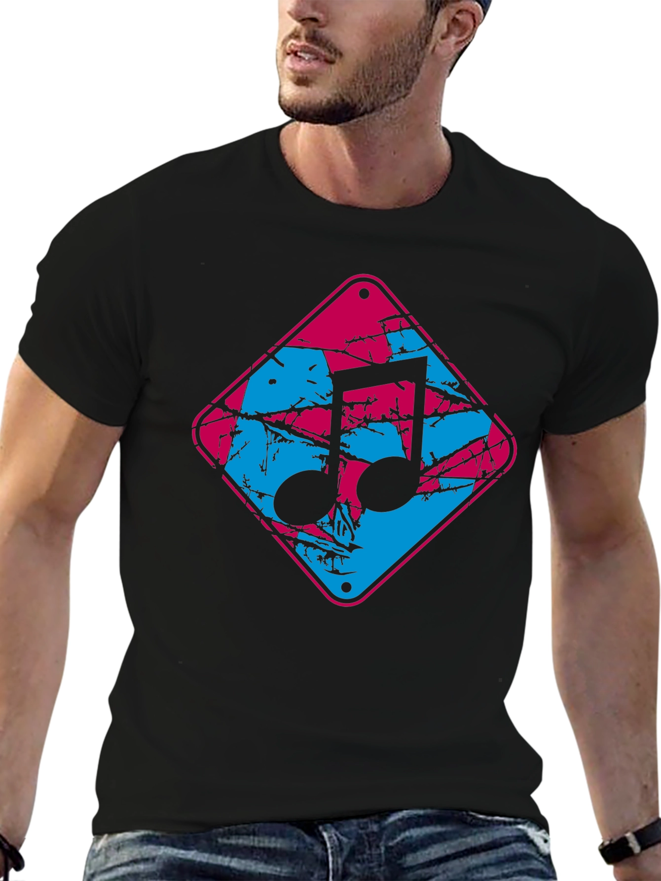 Retro Music Note Graphic Black T-Shirt