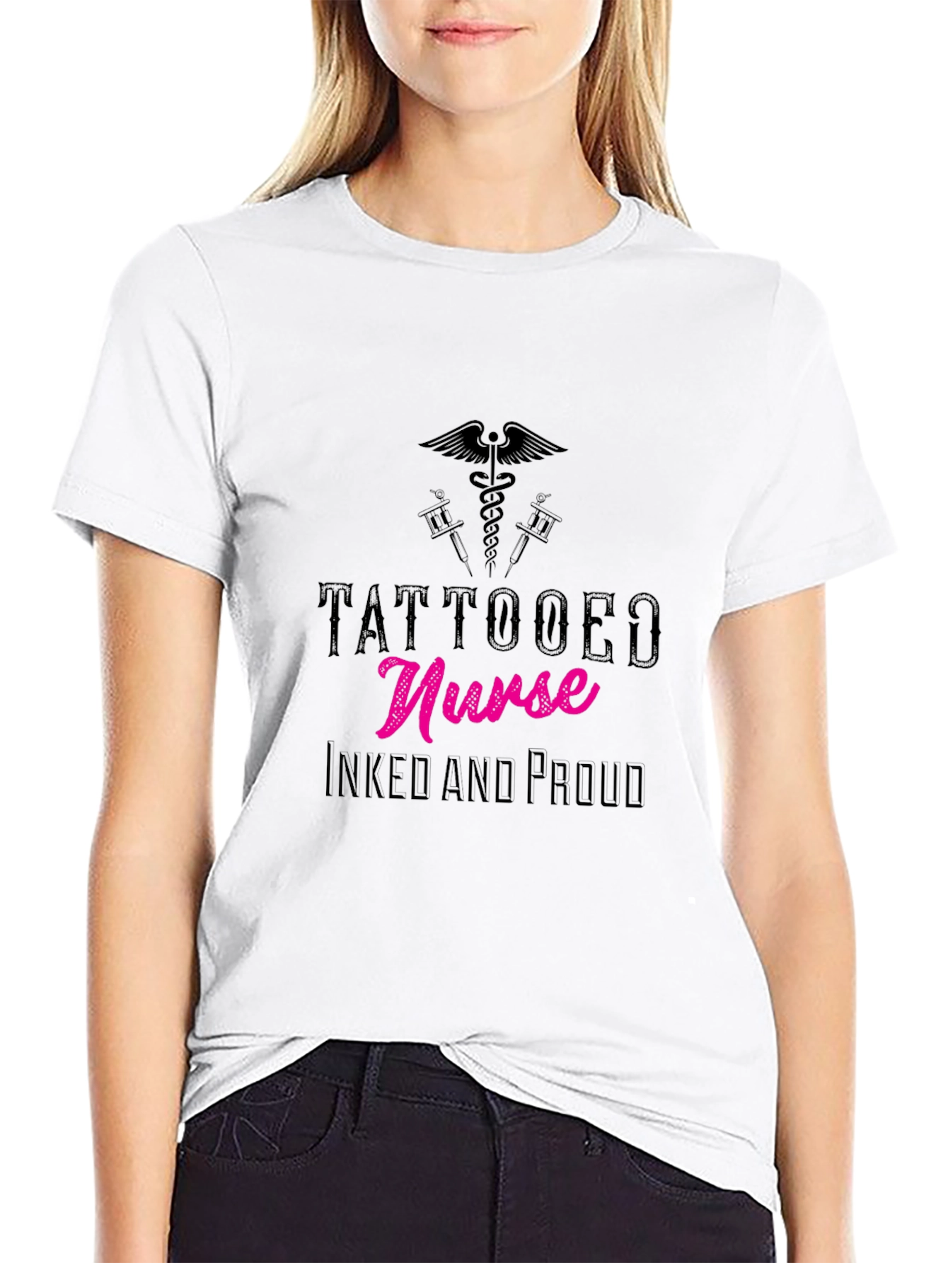 Tattooed Nurse Inked and Proud Black T-Shirt