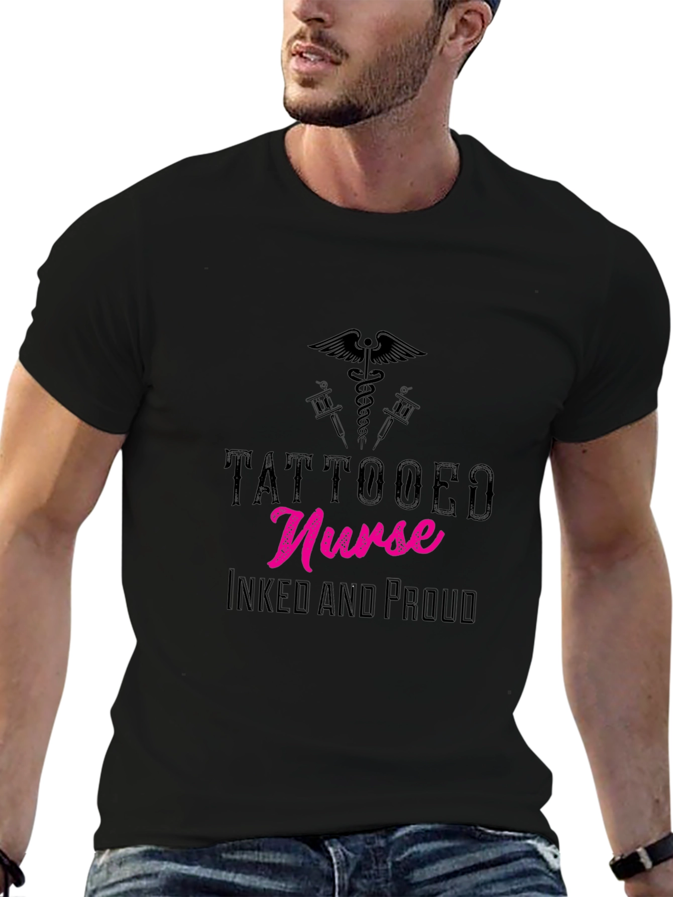 Tattooed Nurse Inked and Proud Black T-Shirt