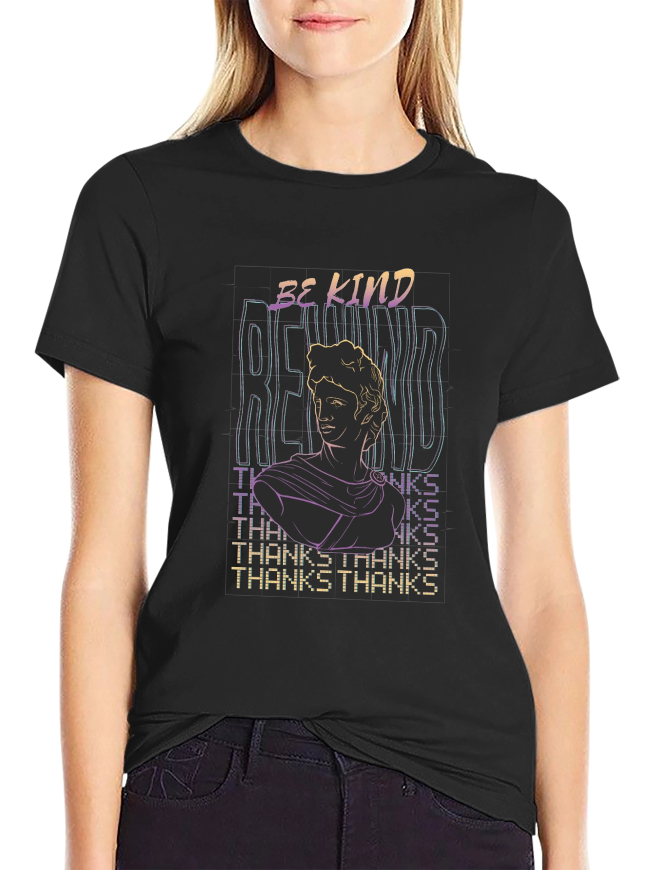 Be Kind Statue Graphic Tee - Black Cotton T-Shirt