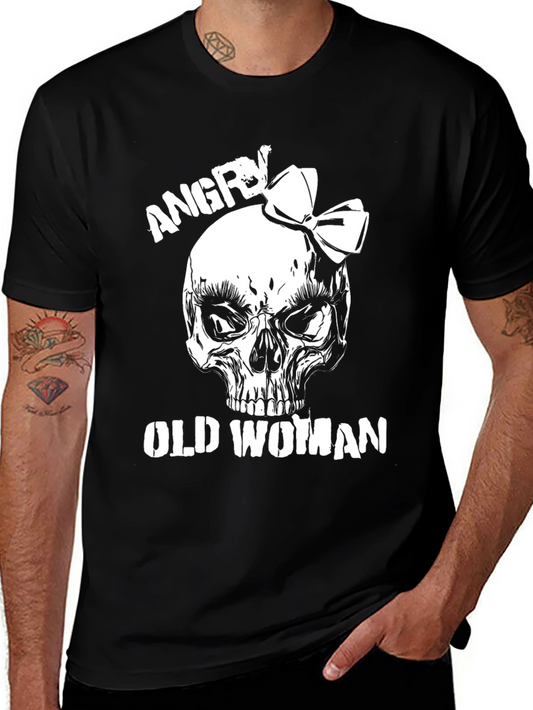 Angry Old Woman Graphic Tee - Skull & Bow Design