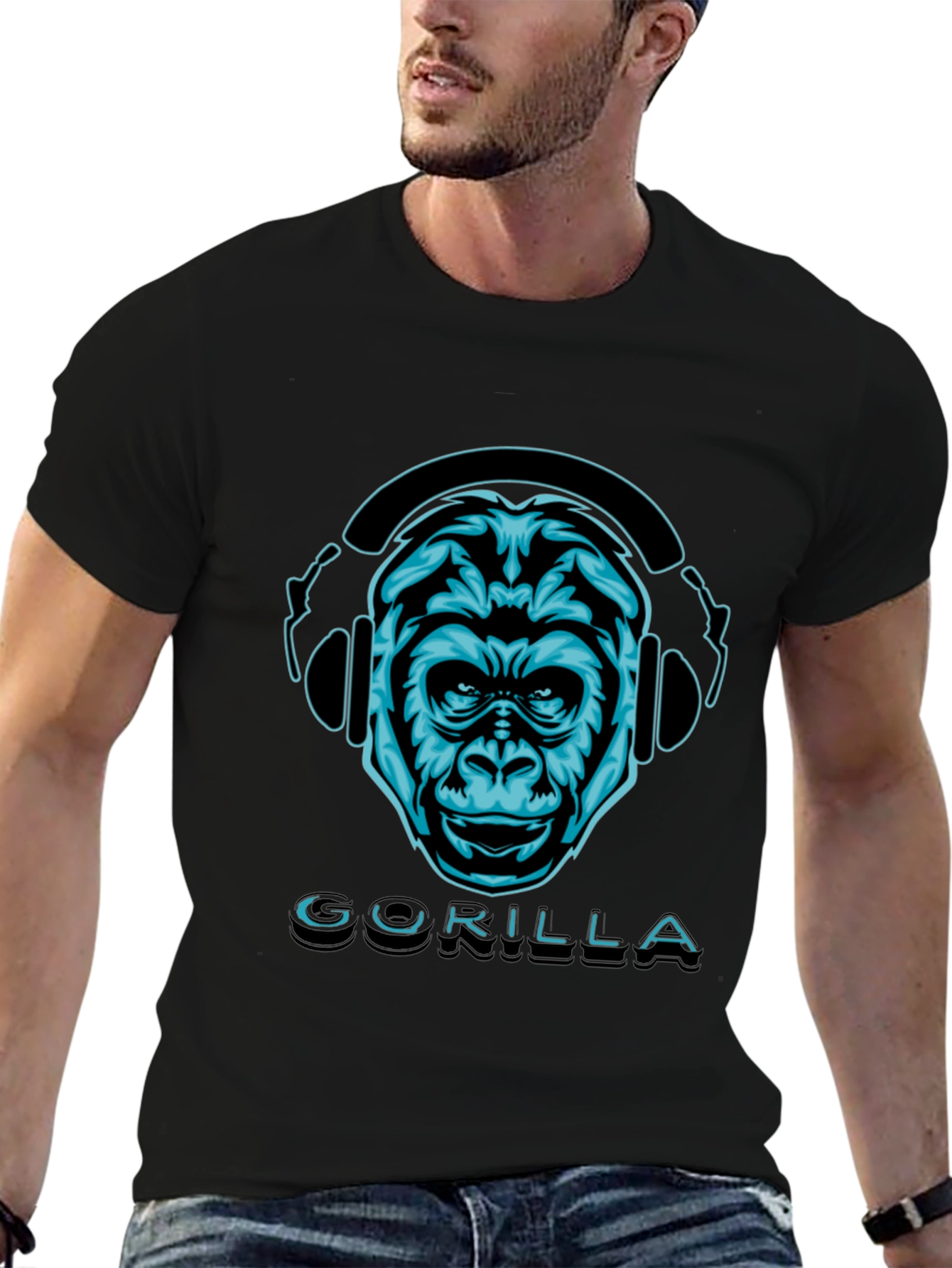 Gorilla Headphones Graphic Tee - Cool Animal Design