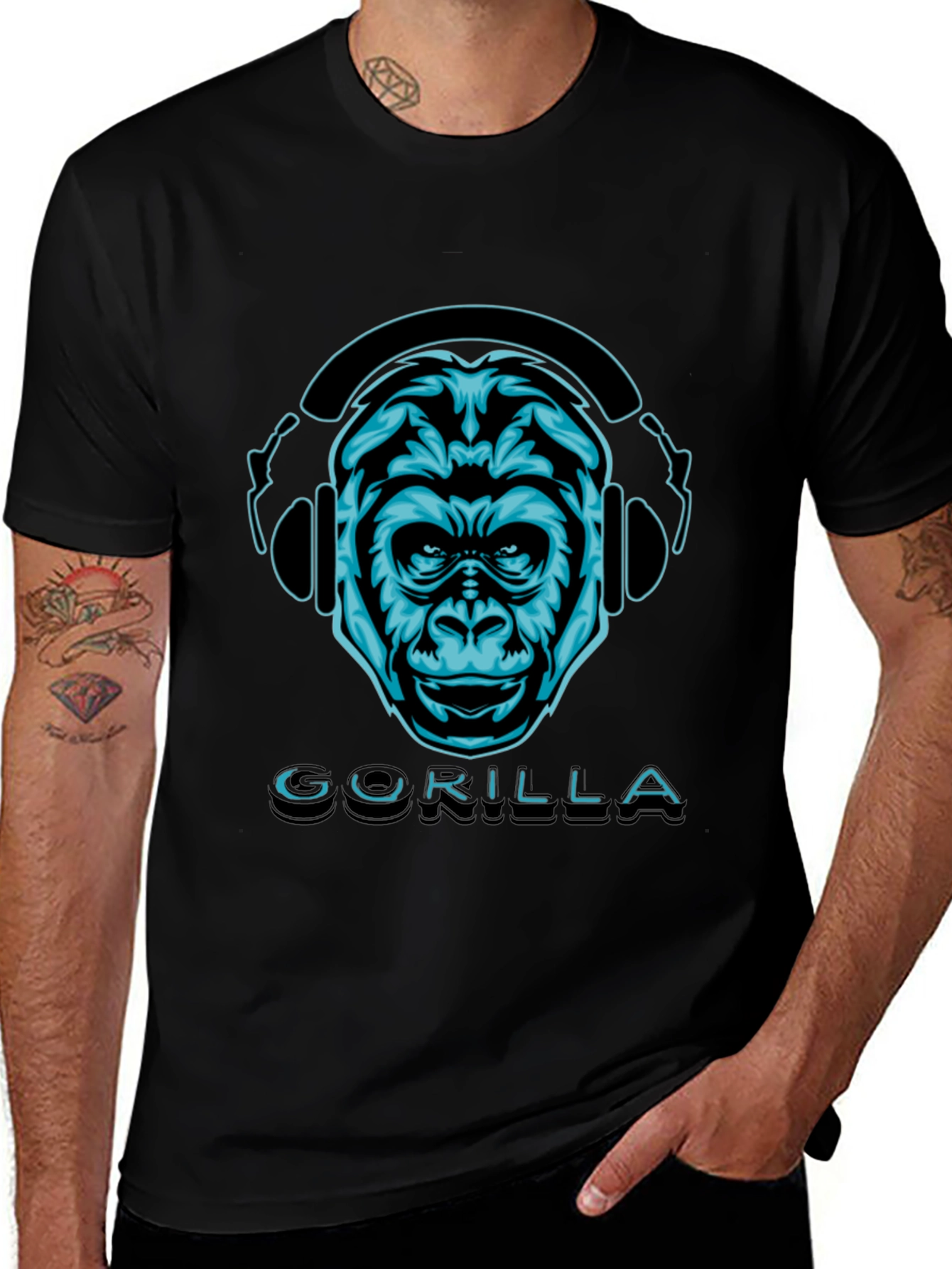 Gorilla Headphones Graphic Tee - Cool Animal Design