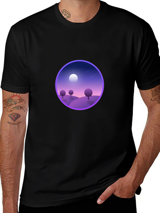 Black T-Shirt with Nightscape Design