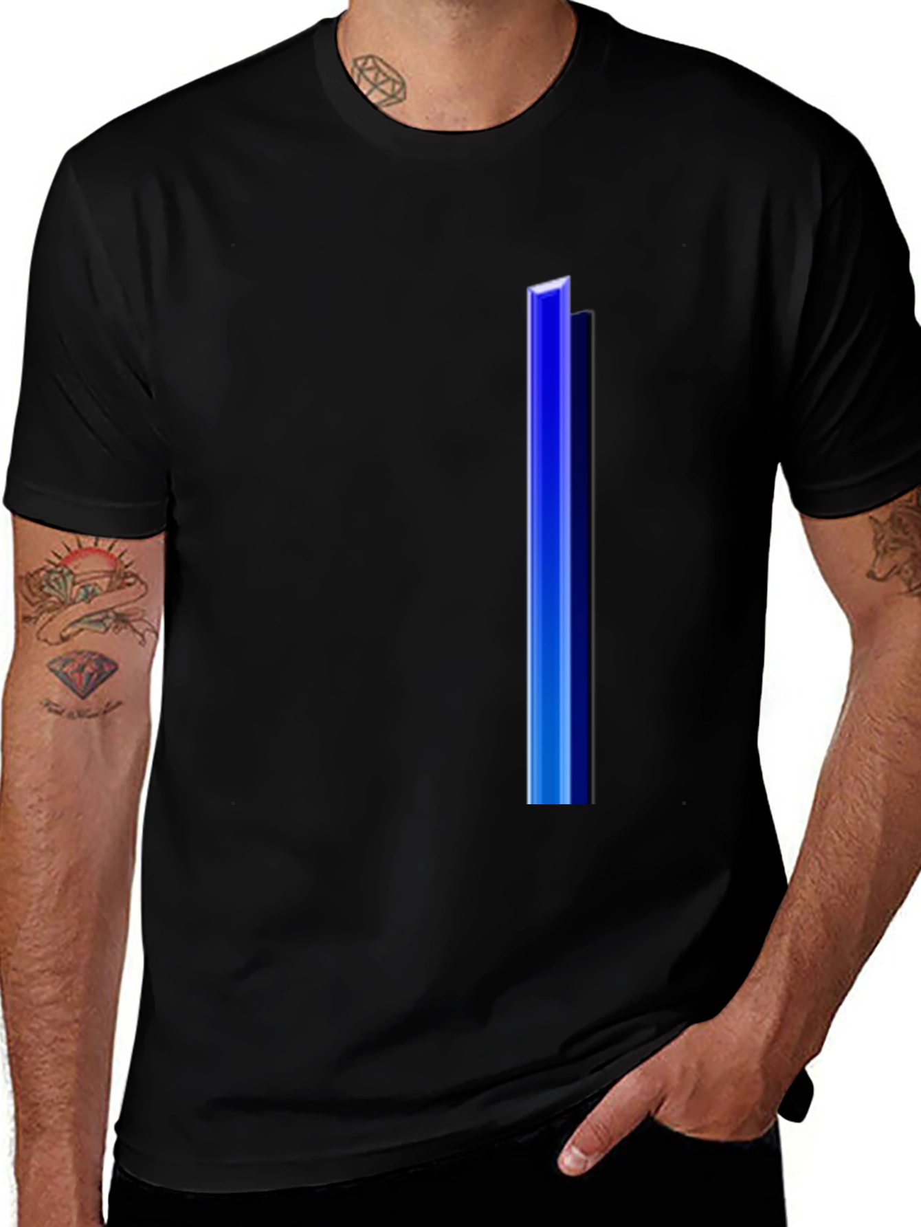 Mens Black T-Shirt with Blue Stripe Design