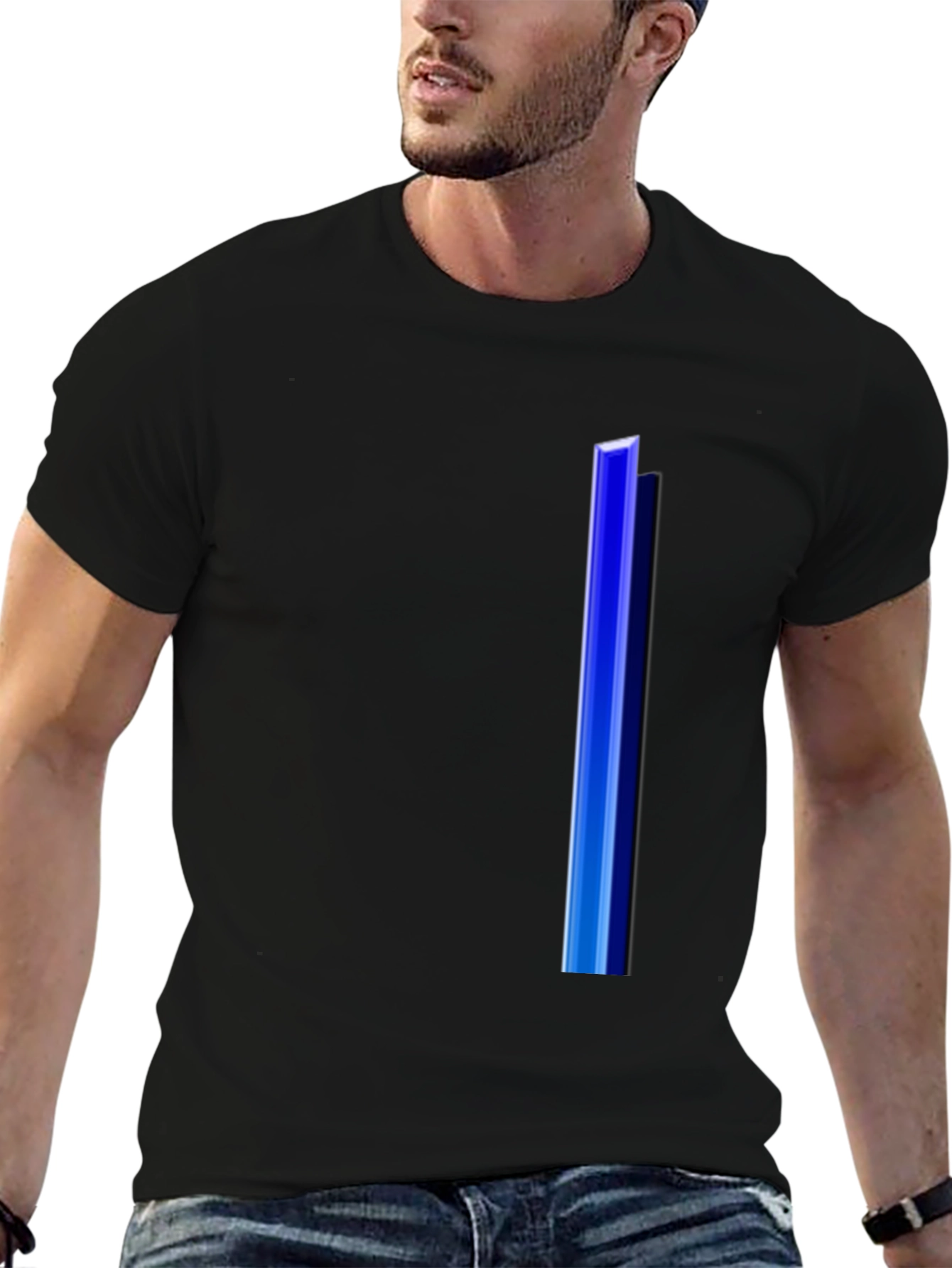 Mens Black T-Shirt with Blue Stripe Design