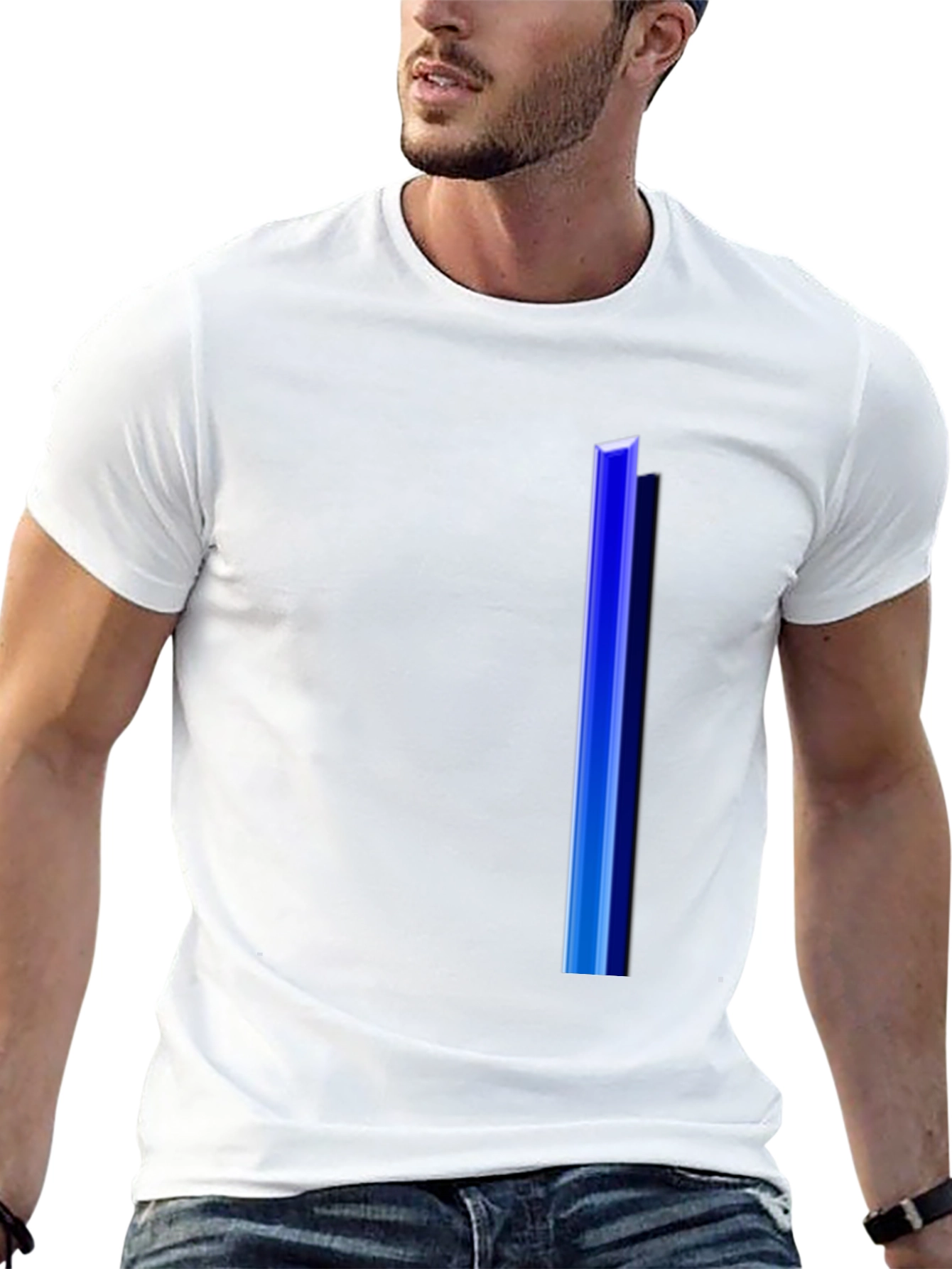 Mens Black T-Shirt with Blue Stripe Design