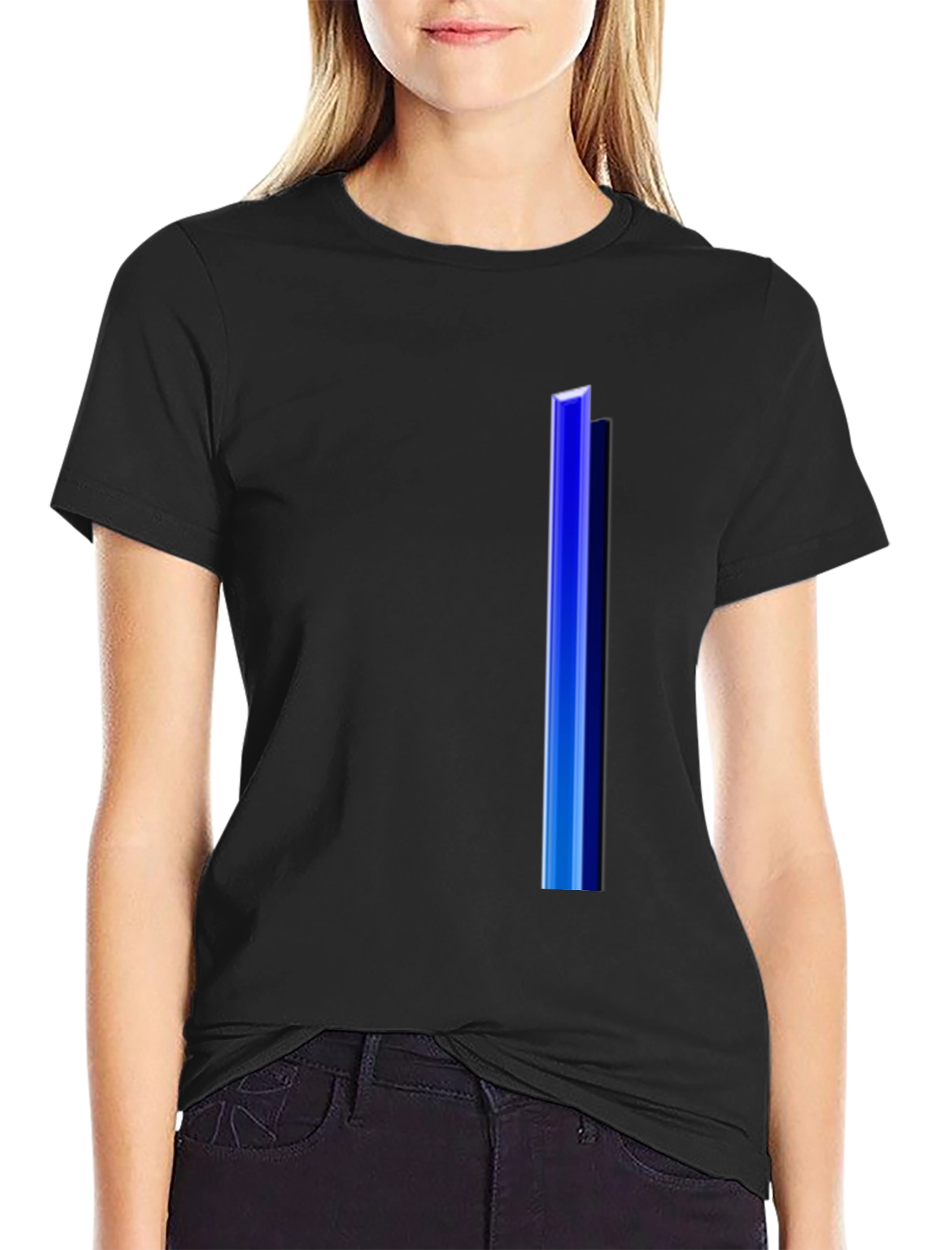 Mens Black T-Shirt with Blue Stripe Design