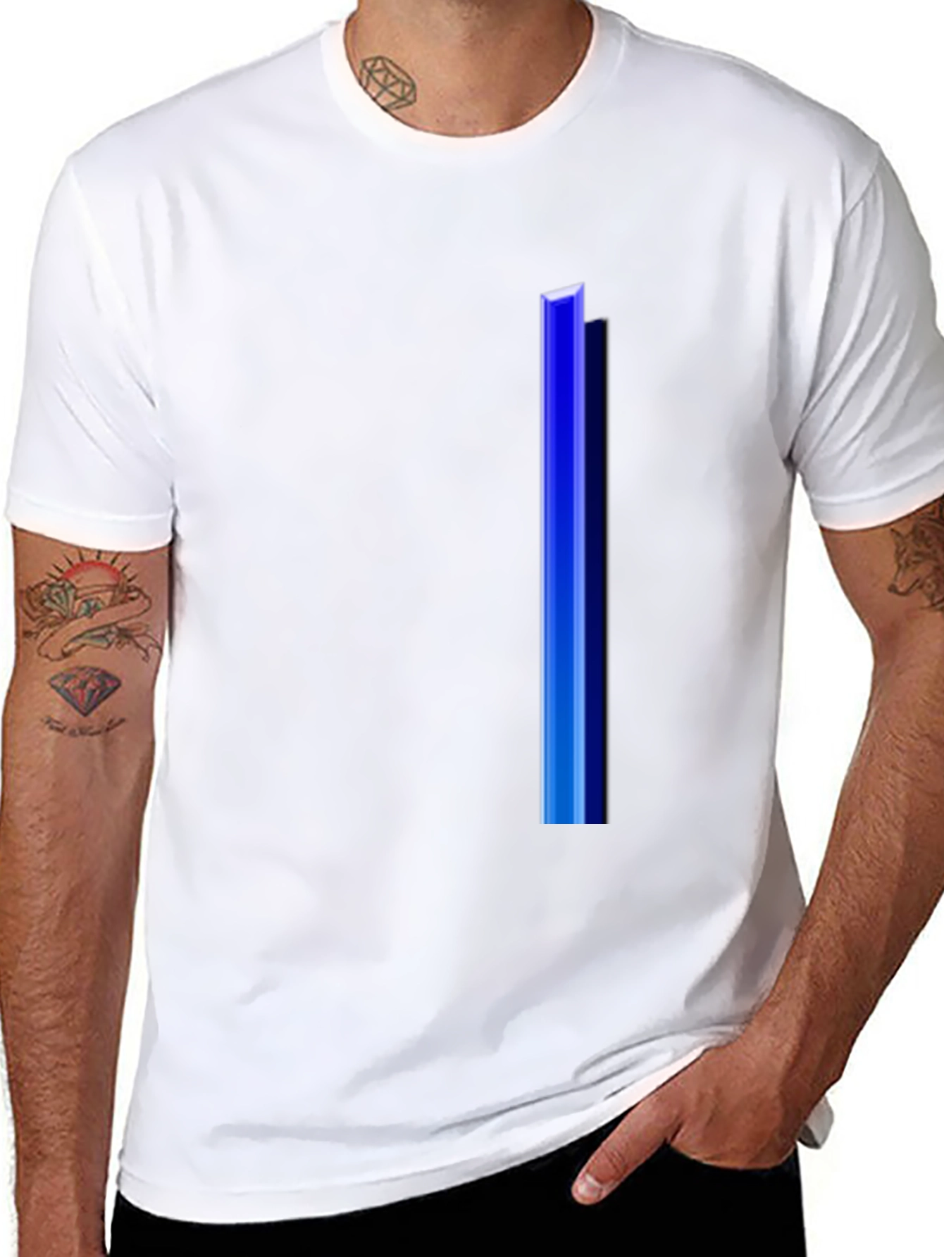 Mens Black T-Shirt with Blue Stripe Design
