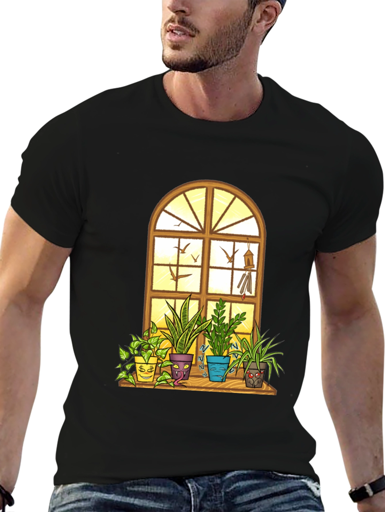 Mens Novelty Potted Plants Graphic T-Shirt