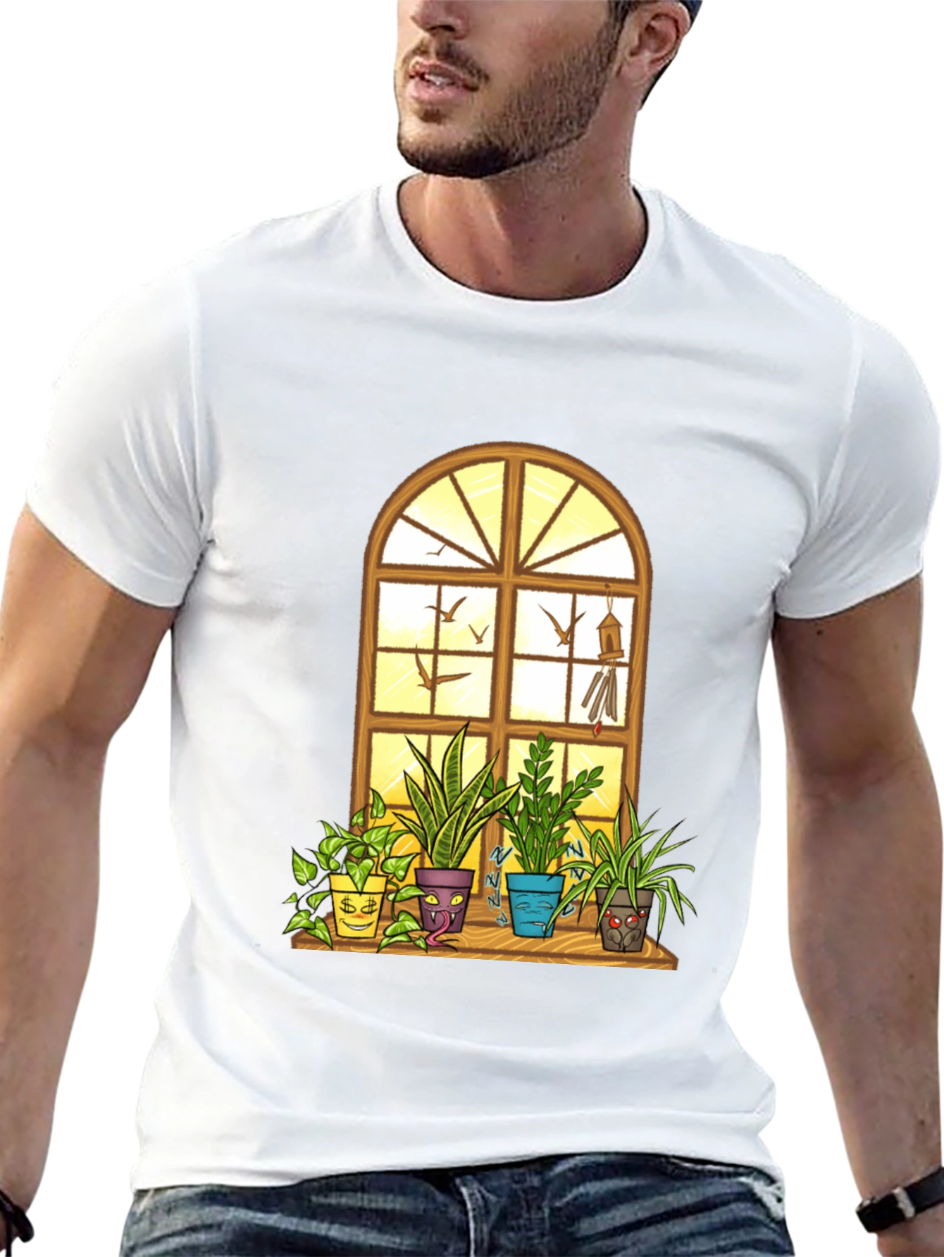 Mens Novelty Potted Plants Graphic T-Shirt