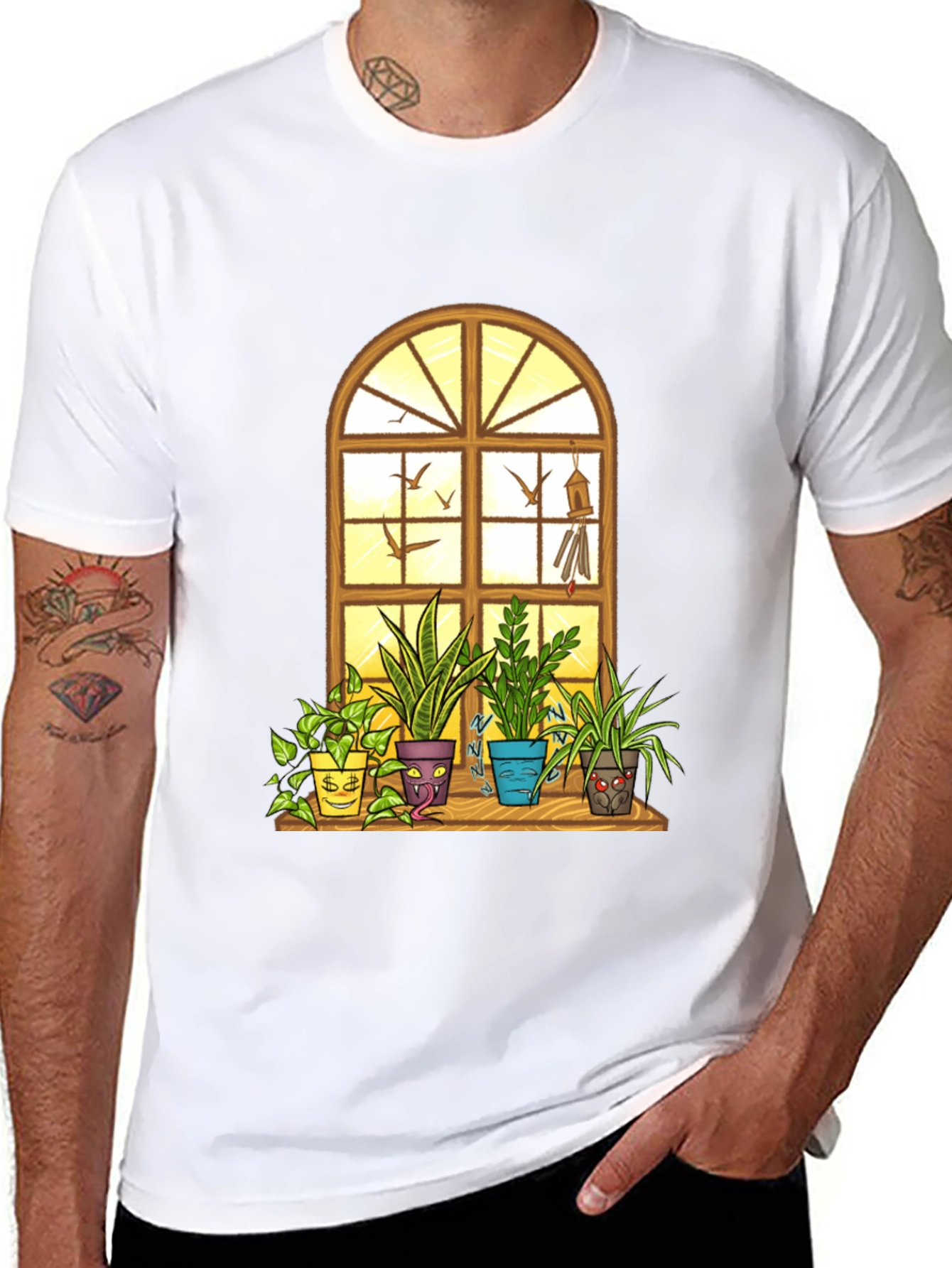 Mens Novelty Potted Plants Graphic T-Shirt
