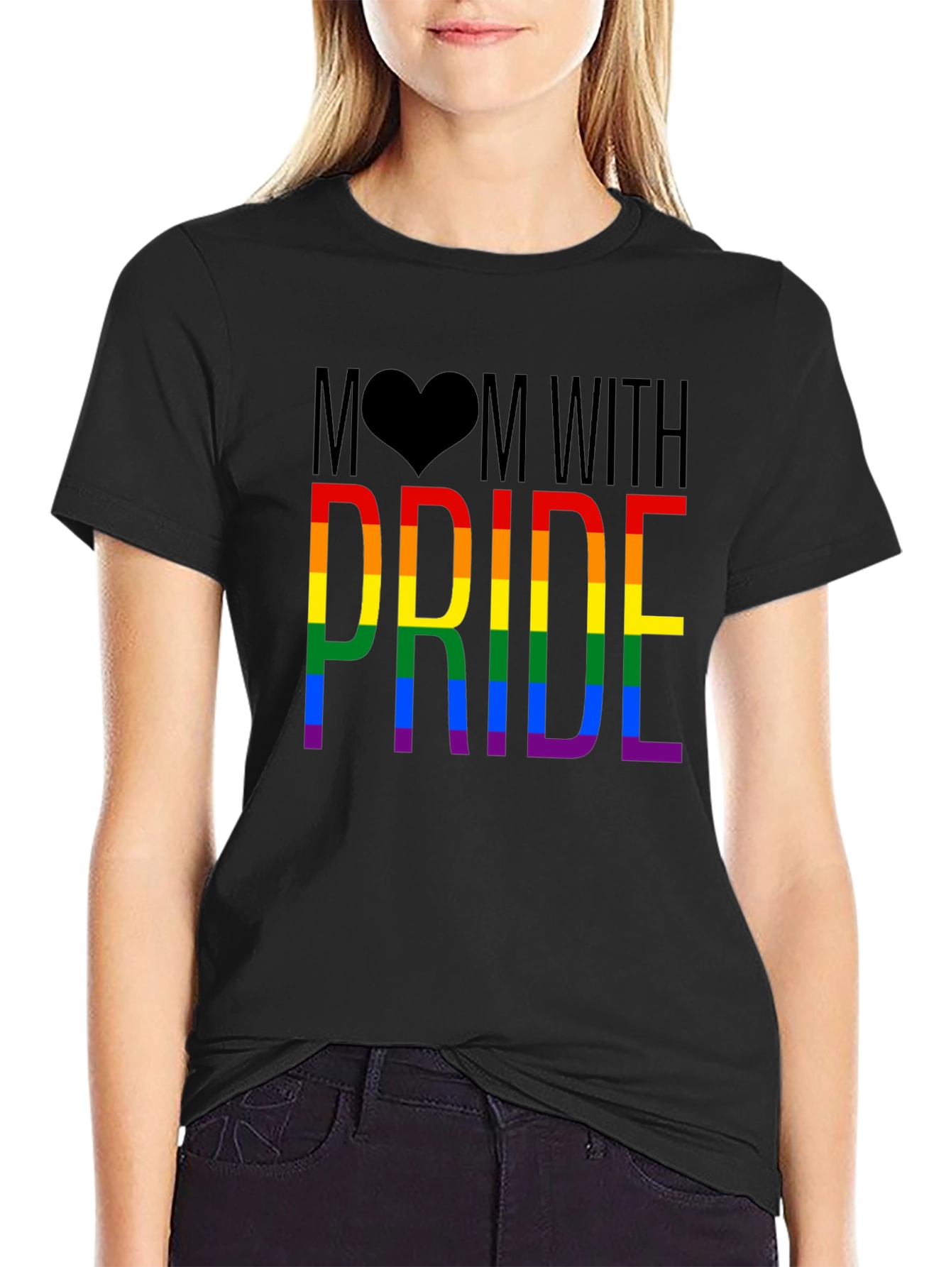 Mom With Pride Rainbow Graphic T-Shirt