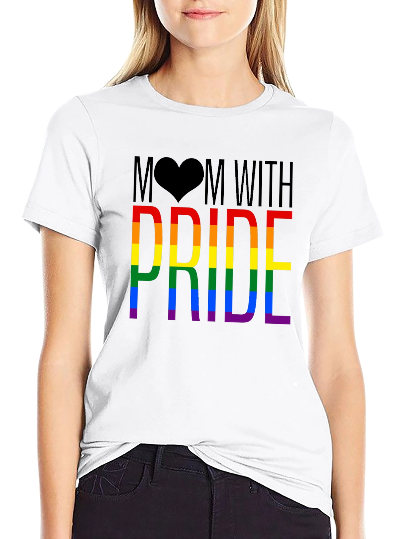 Mom With Pride Rainbow Graphic T-Shirt