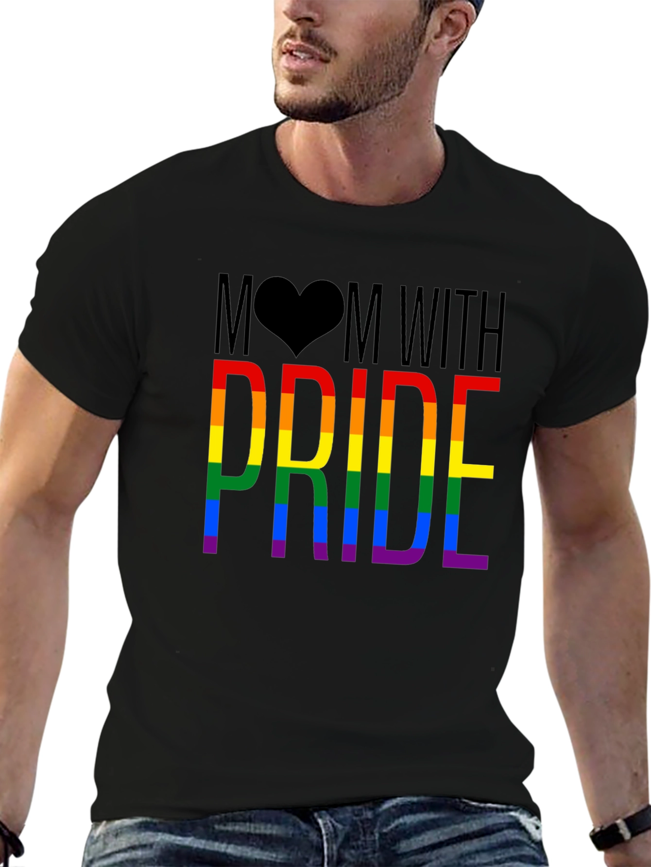 Mom With Pride Rainbow Graphic T-Shirt
