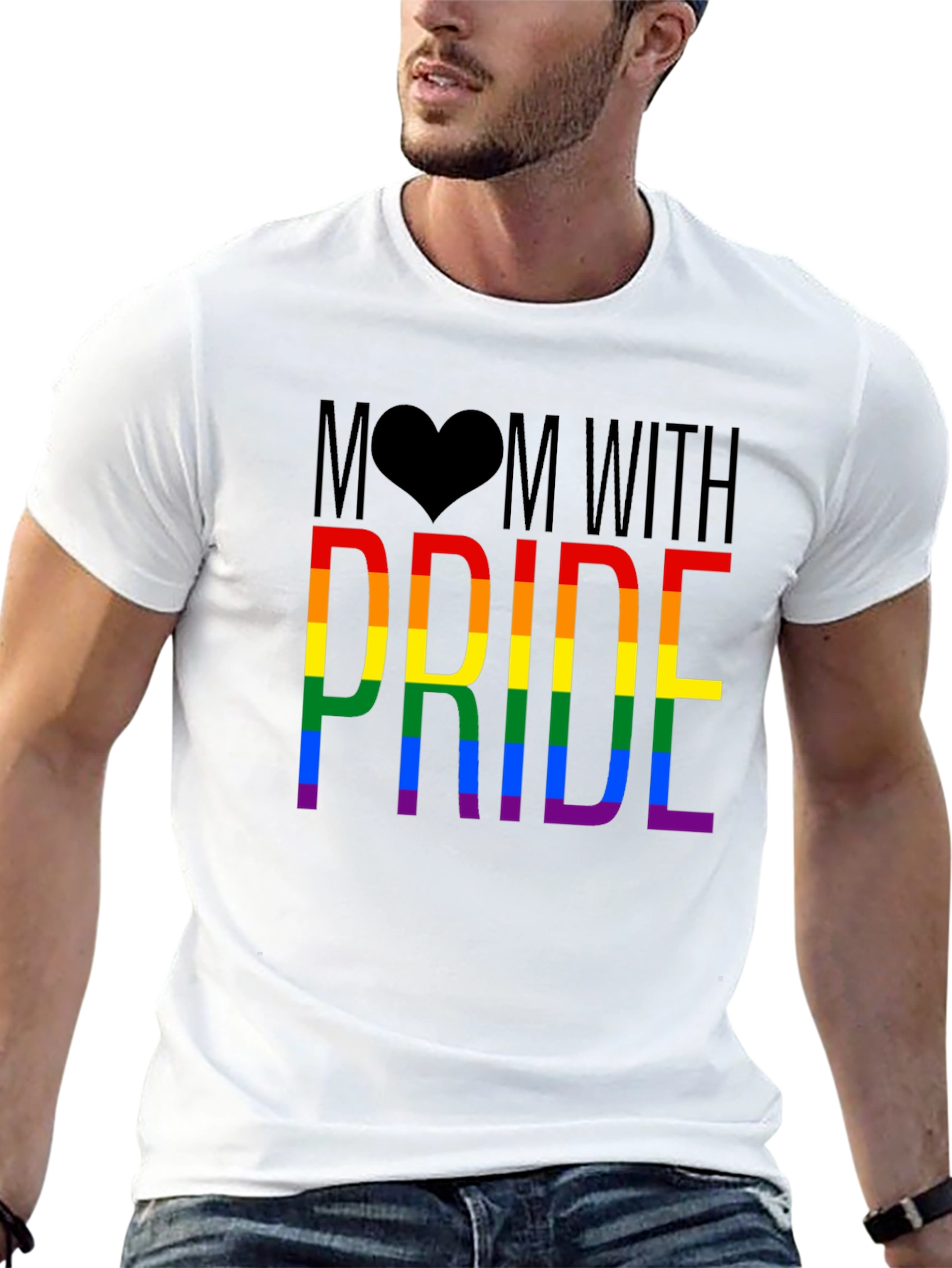 Mom With Pride Rainbow Graphic T-Shirt