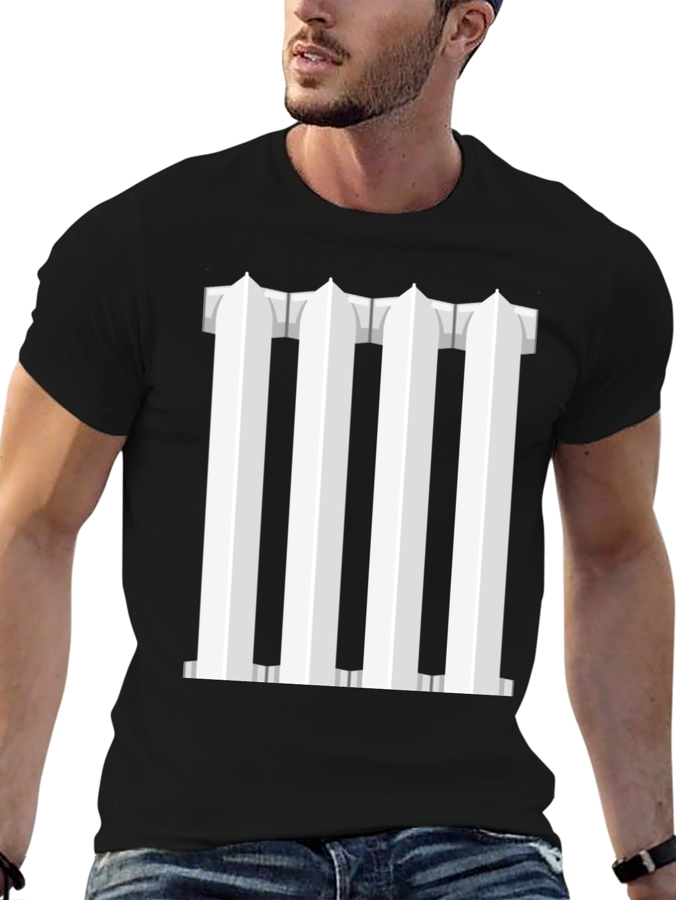 Column Design T-Shirt - Black Cotton Blend