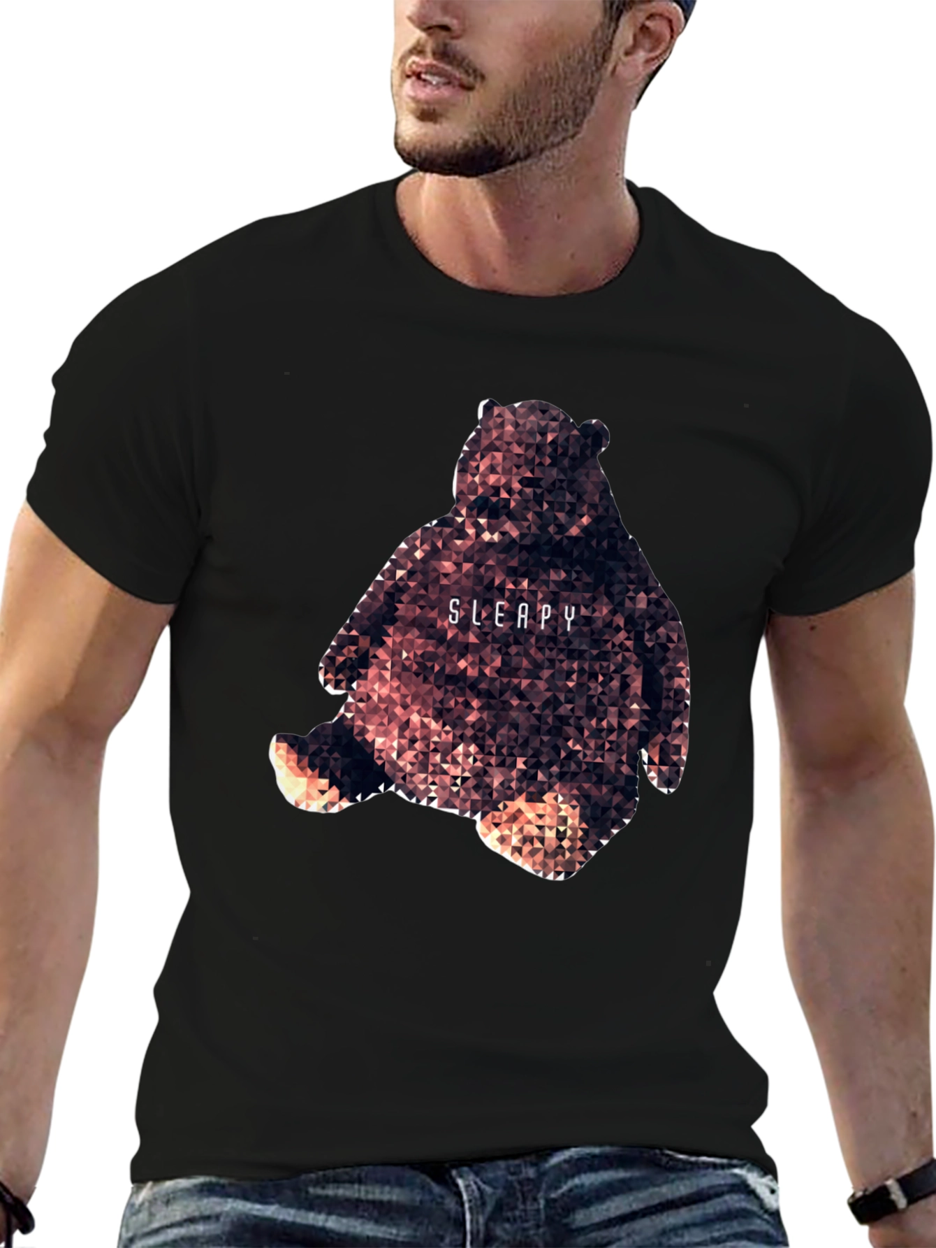 Geometric Bear Graphic Tee - Sleepy Design