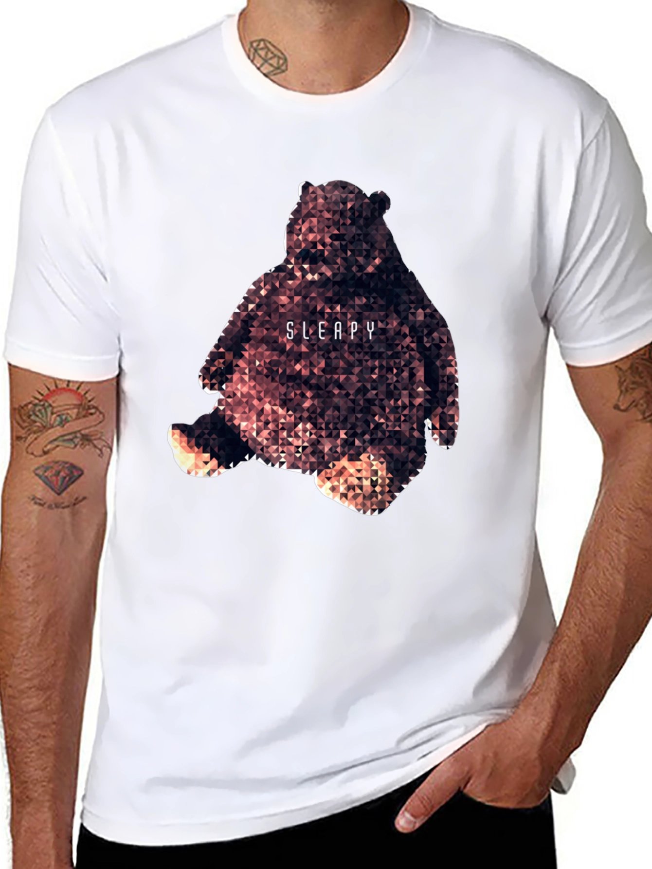 Geometric Bear Graphic Tee - Sleepy Design